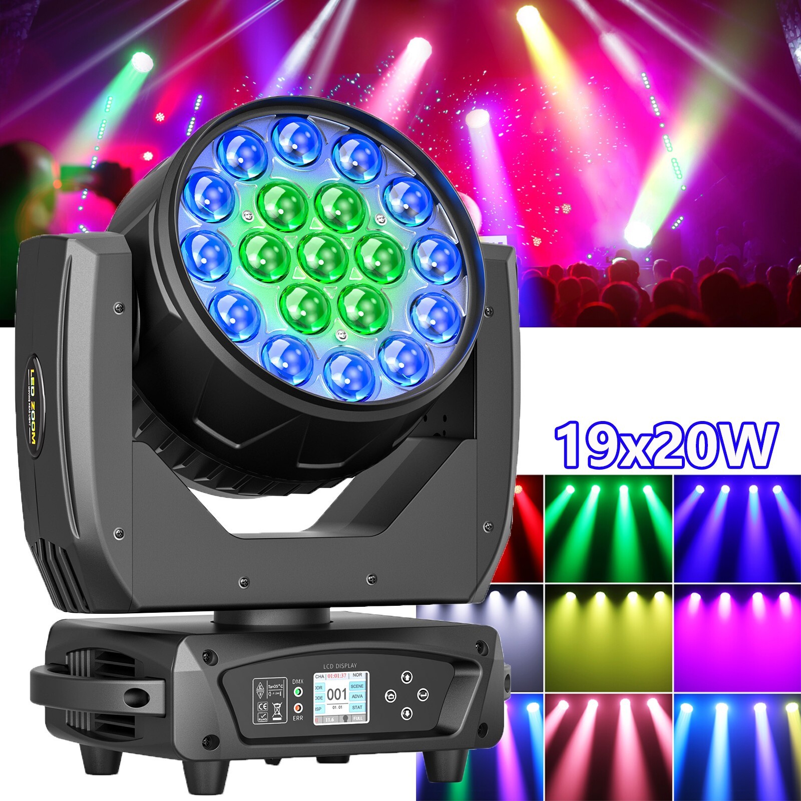 380W Moving Head LED Light RGBW Wash Beam Stage Lights Disco Show DMX Lighting