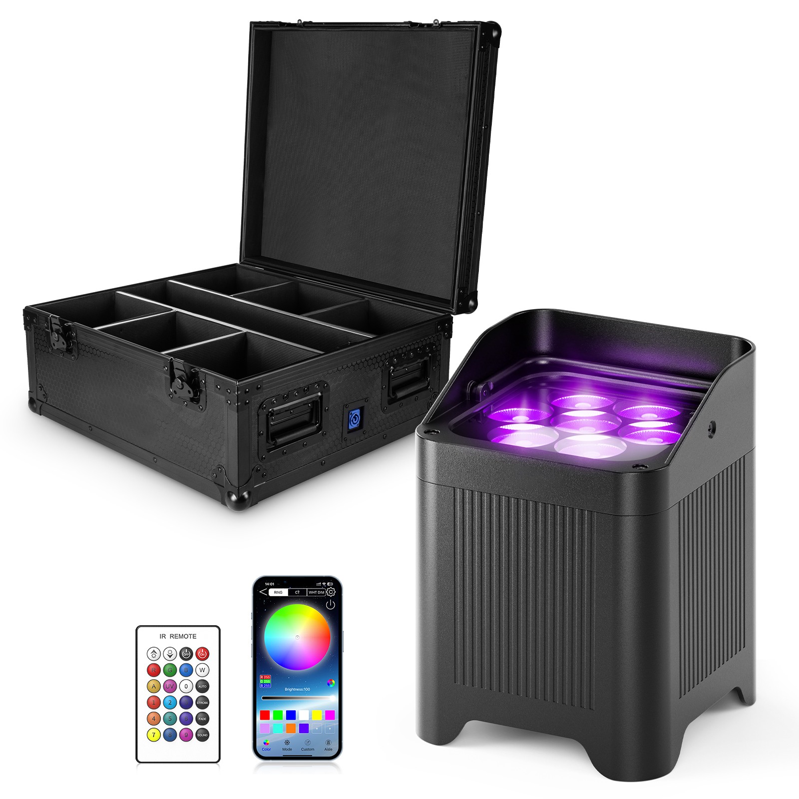 175W 7LED Waterproof Wireless Par Light Battery DMX RGBWA+UV Led Uplights W/Case