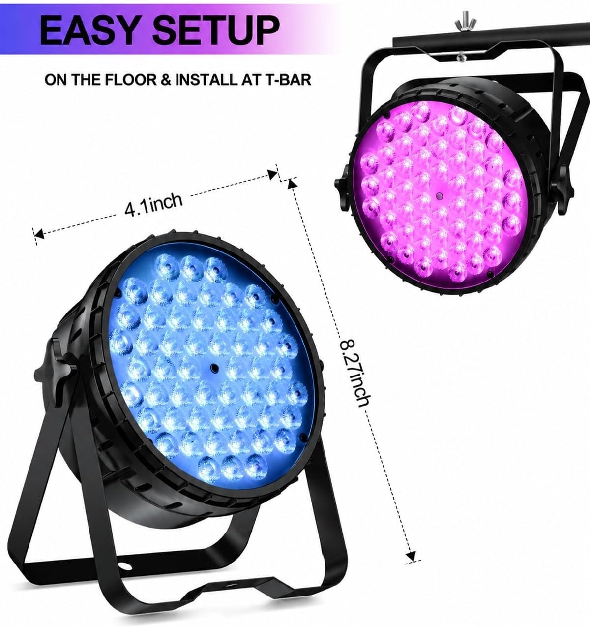 DJ Light 2 Pack, 54x3W LED Par Lights, DMX Stage Lights Sound Activated, Stro…