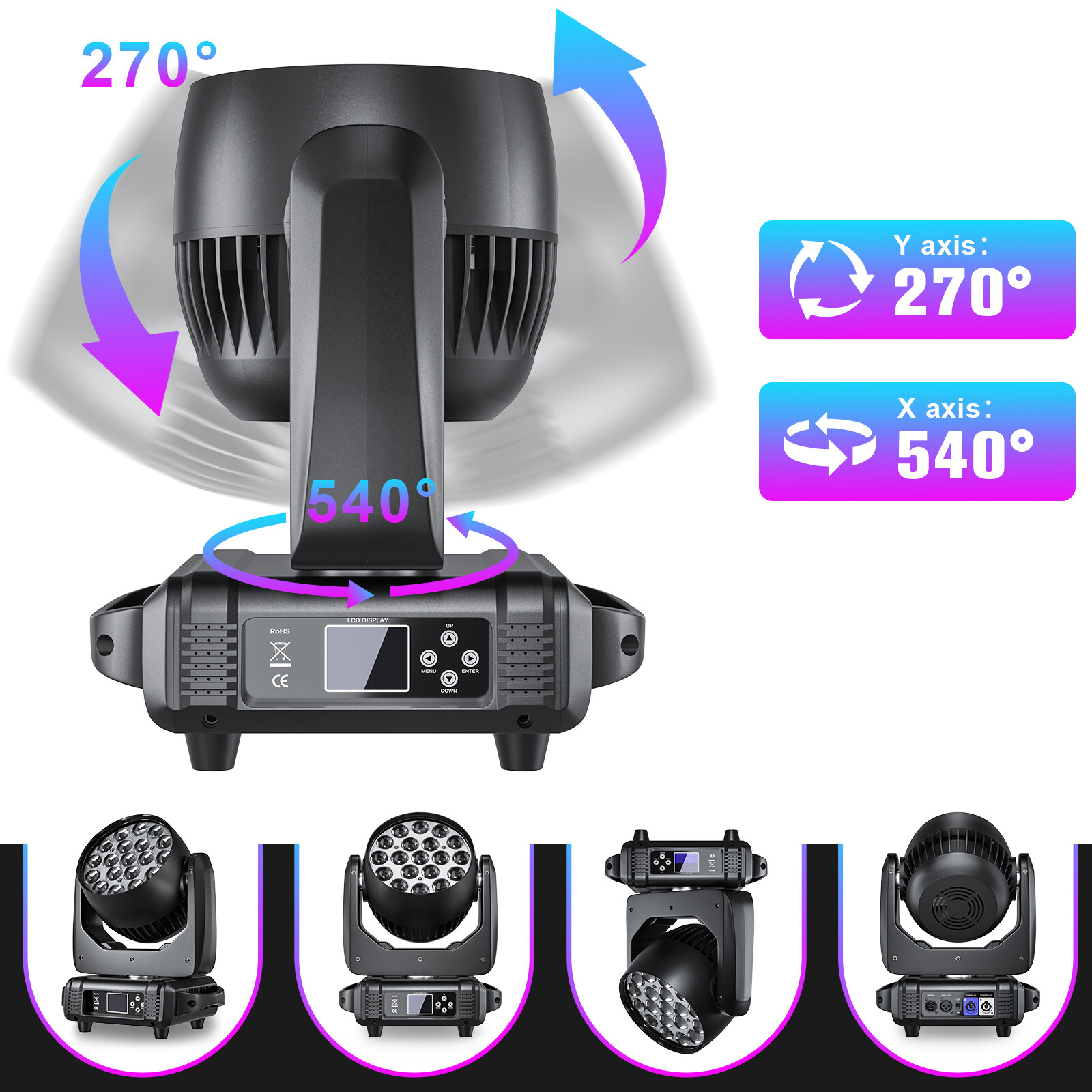 19x15w RGBW 4in1 LED ZOOM Moving Head Beam Light Stage Lighting for dj disco