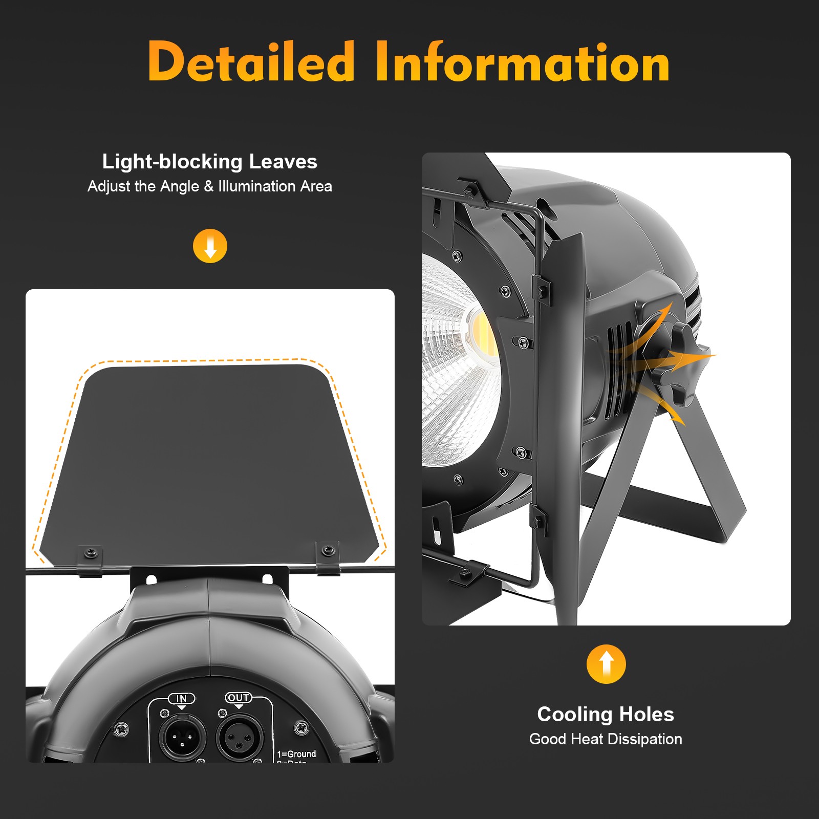 200W Stage Light with Barn Doors,COB LED Spotlights Warm & Cold White Par Light