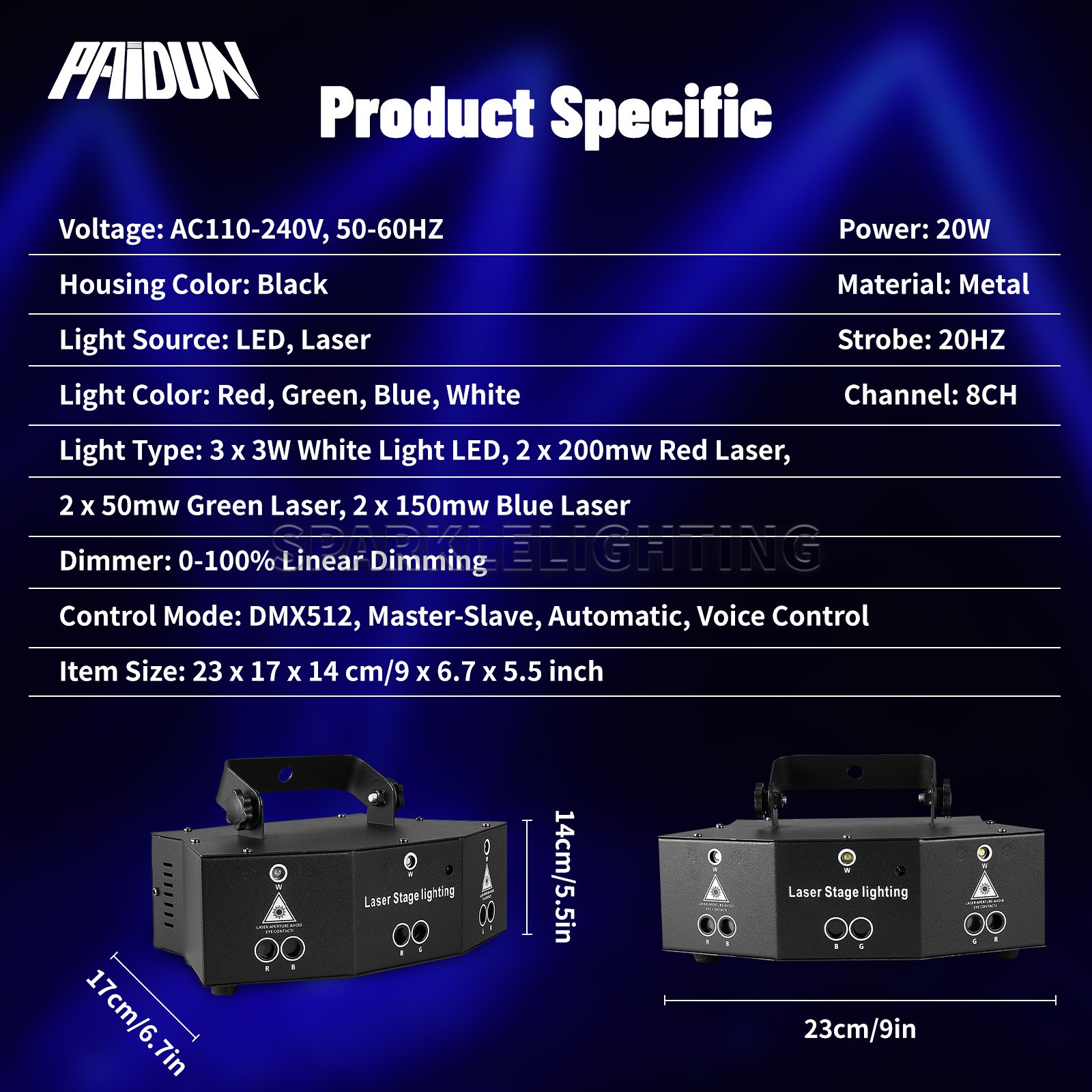PAIDUN LED RGBW 9 Eyes Laser Projector DMX512 Music Control DJ Disco Party Light