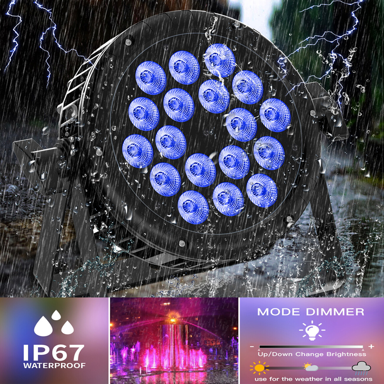 Waterproof Par Light DMX 18LED RGBW Beam Strobe Stage Light Outdoor Party Lights