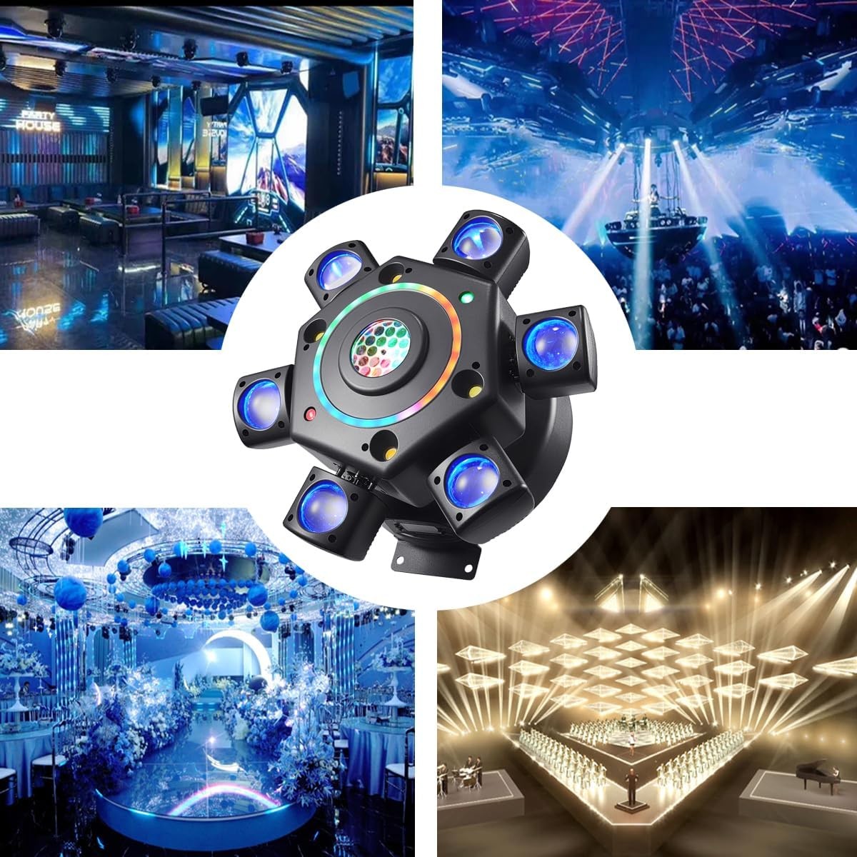 6 Arm Moving Head Light RGBW Beam Laser Disco Ball Light DJ Stage Lighting DMX