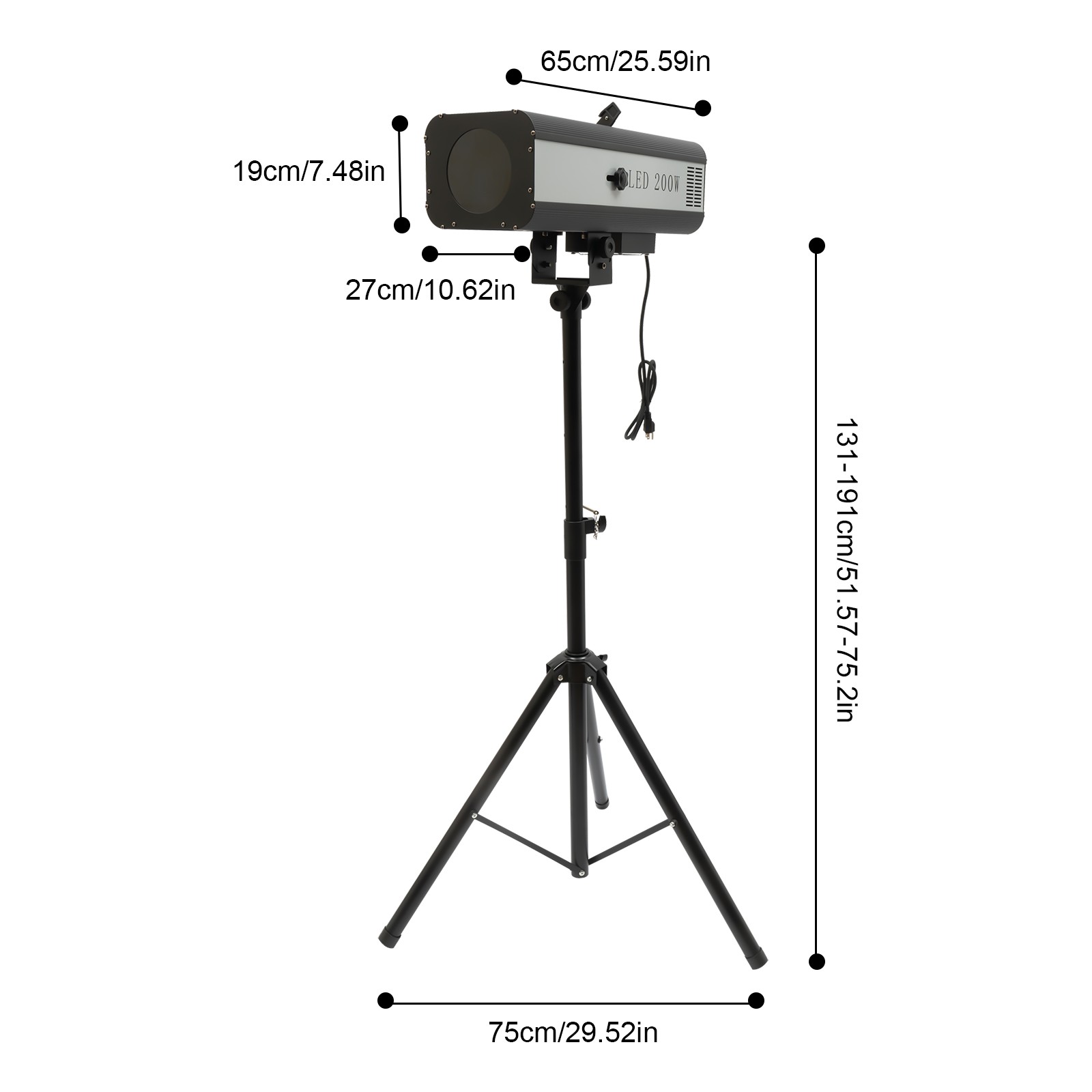 200W LED Follow Spot Light W/Adjustable Tripod Stand Multi Color Stage Spotlight