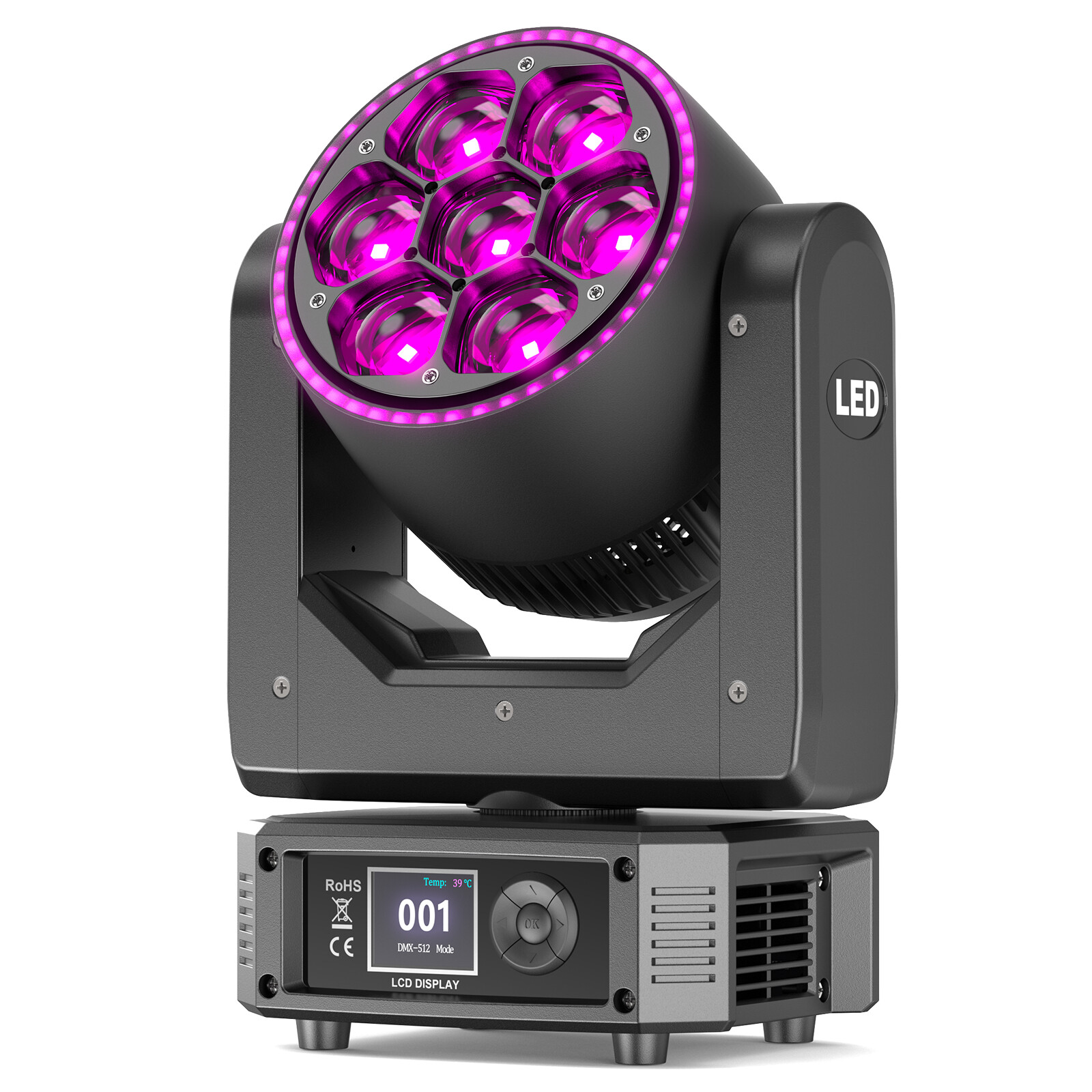 UKING Bee Eye LED 7x50W RGBW Beam Wash Zoom Moving Head Stage Light DJ Disco Bar