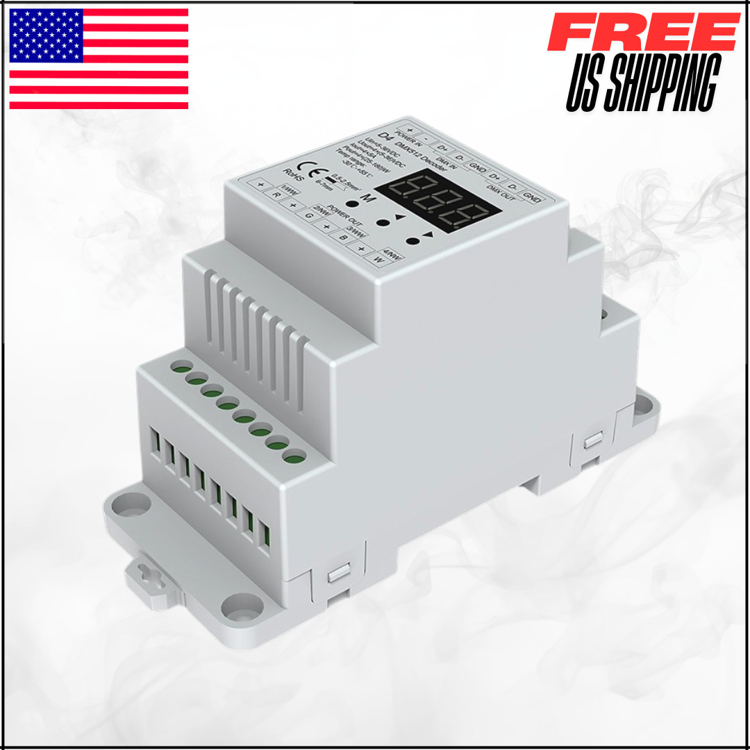 Constant Voltage DMX512 RGB/RGBW Din Rail Mounted Dimming Controller 5-24VDC 4CH