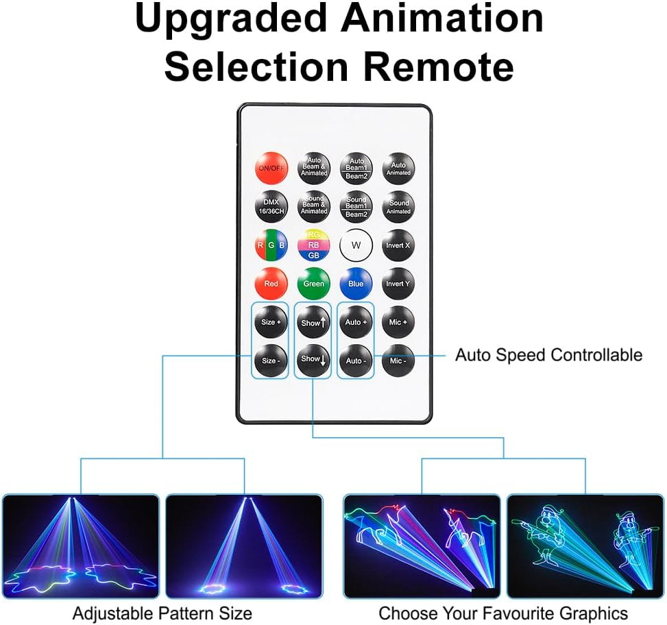 3D RGB Laser DJ Light with DMX, Music Sync & Remote for Parties & Events
