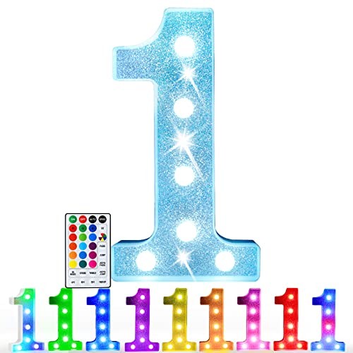 Colorful Marquee Numbers with Remote, RGB Light Up Numbers, Glitter Number 1