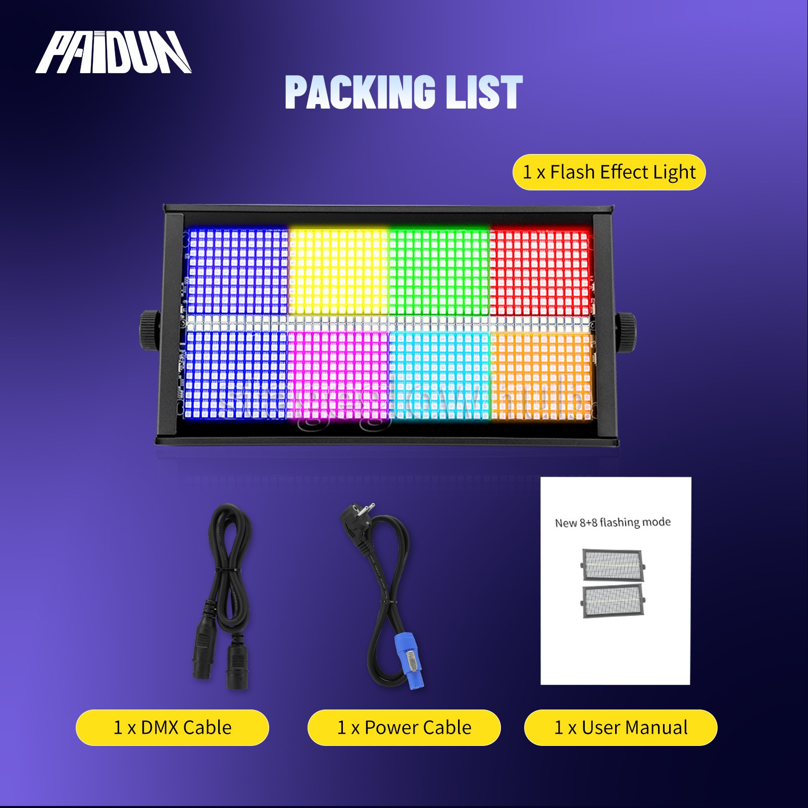 PAIDUN 1000W LED 8+8 Segment DMX Flash Strobe Wall Wash Light DJ Nightclub Disco