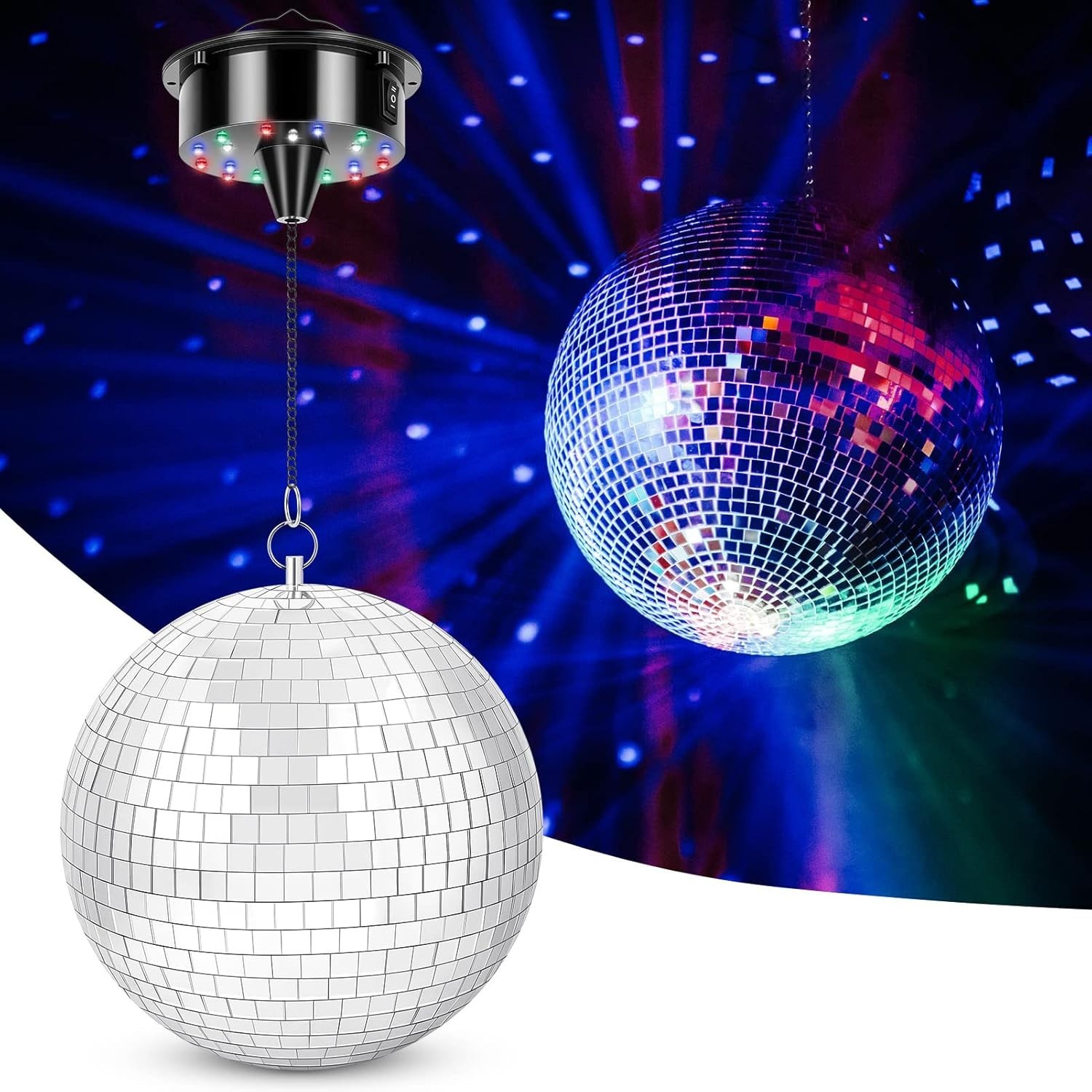 Durable 8″ Mirror Disco Ball with Rotating Motor & 18 LEDs for Stunning Effects