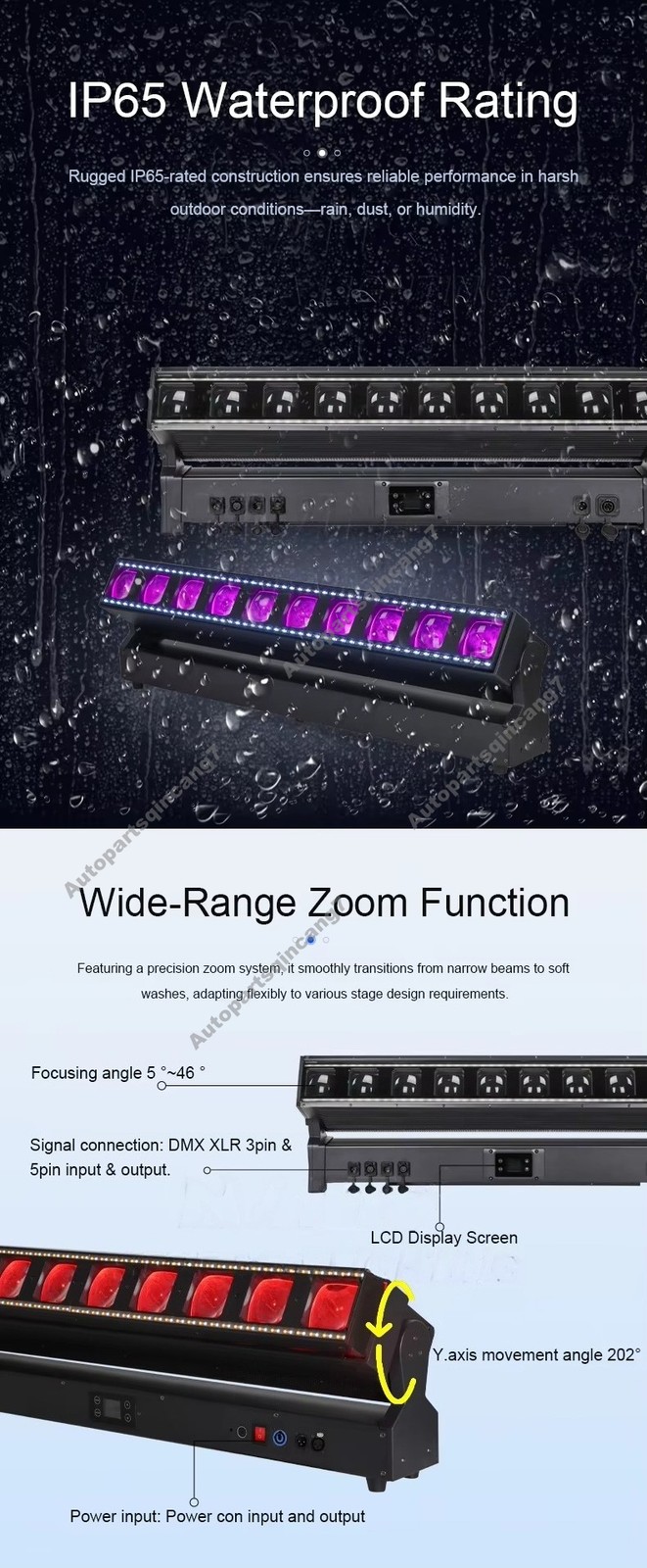IP65 Waterproof 10x60w Zoom Pixel Beam Bar Moving Head Light With LED Backlight