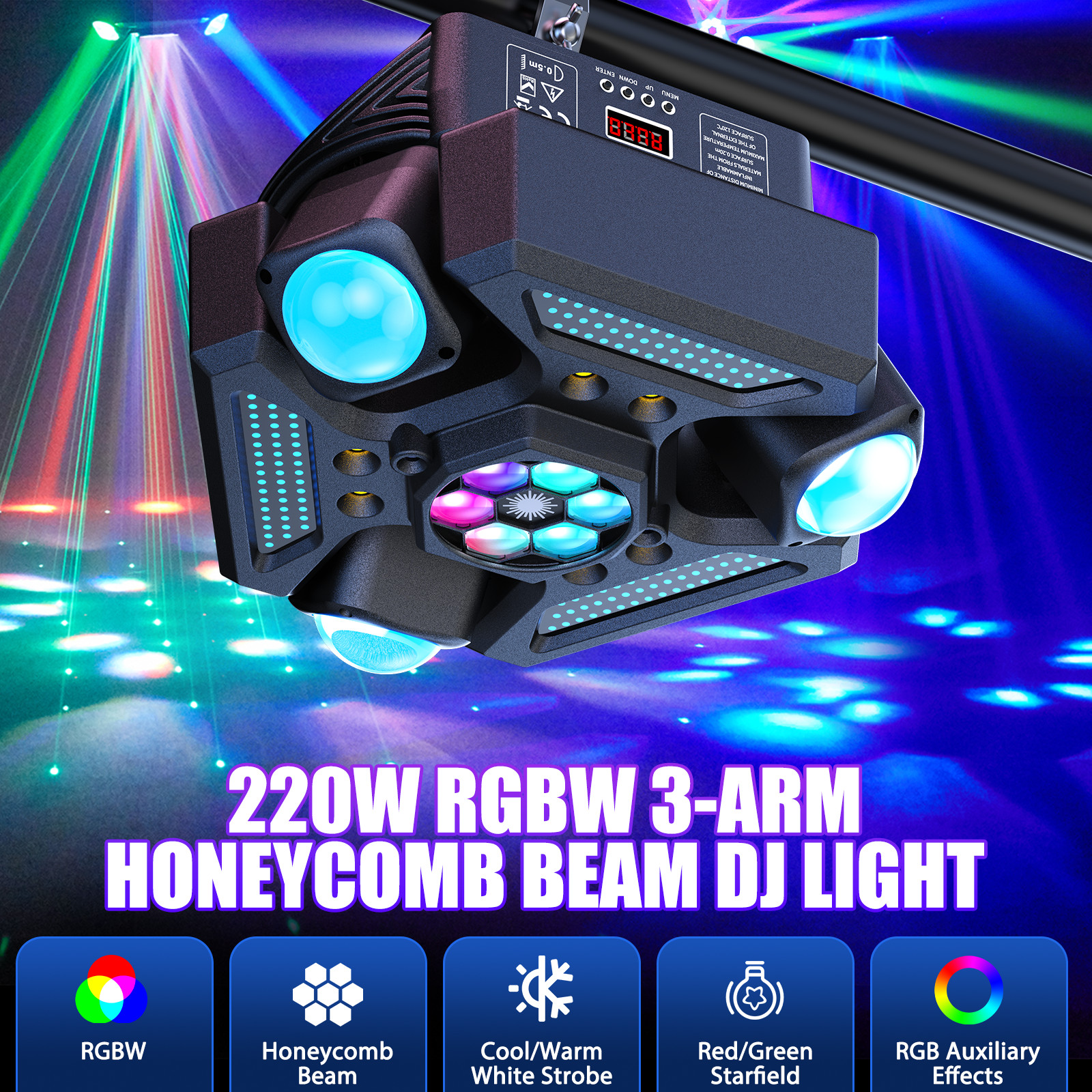 220W 3 Arm LED Moving Head Light Beam Laser Stage Spot Disco Bar DJ Lighting DMX