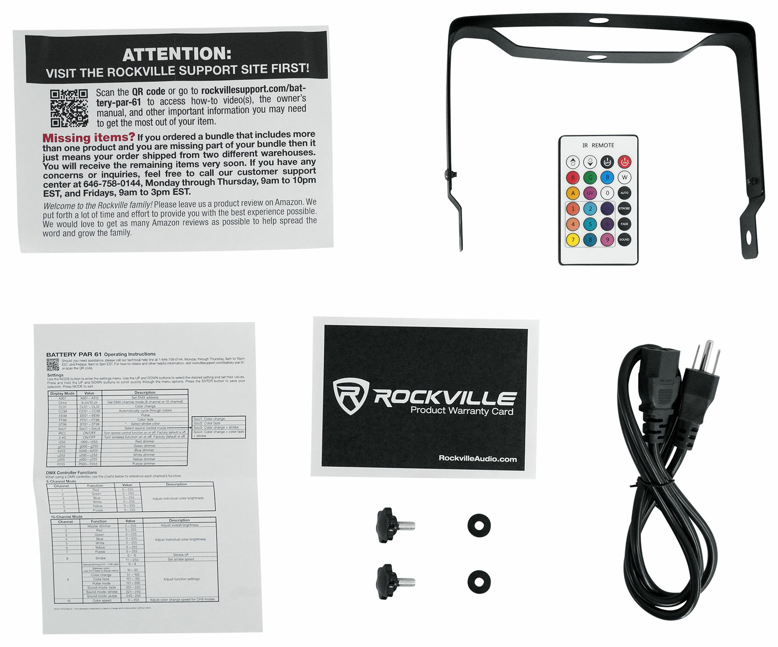 Rockville BATTERY PAR 61 Rechargeable RGBWA+UV DMX DJ STAGE Wash Light+Remote