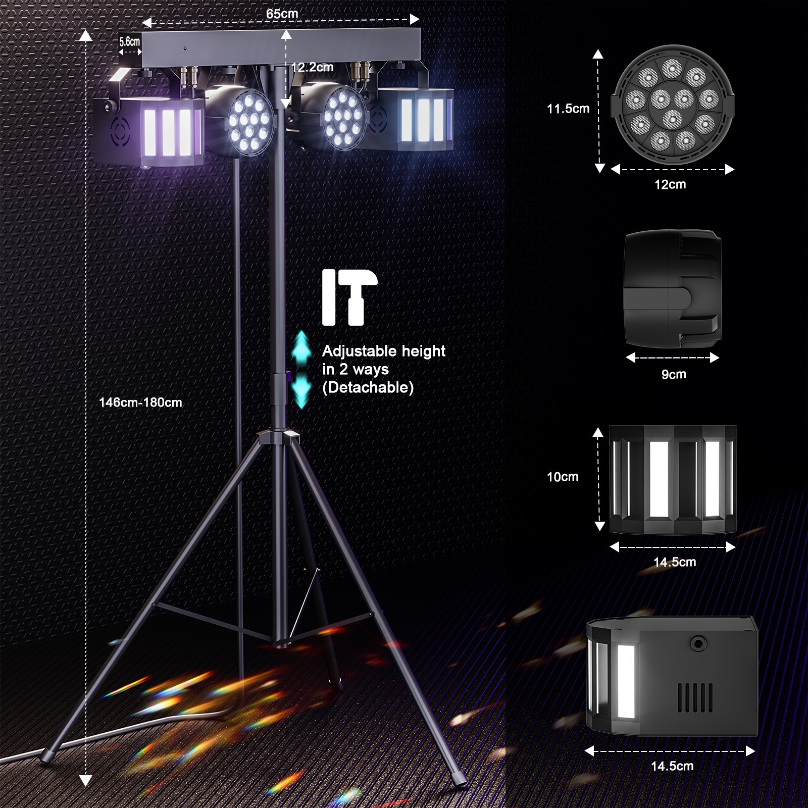 Stage Par Light LED DJ Lights with Stand Package Stage Light System DMX & Remote