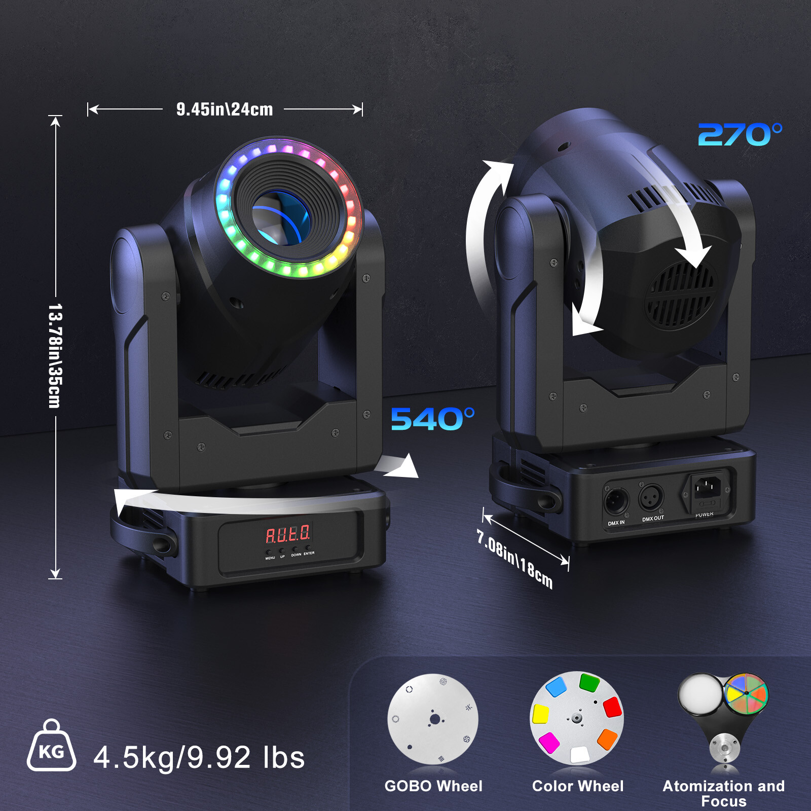 UKING 200W RGBW Moving Head Beam Light DMX Stage Lighting Zoom Disco Party Club