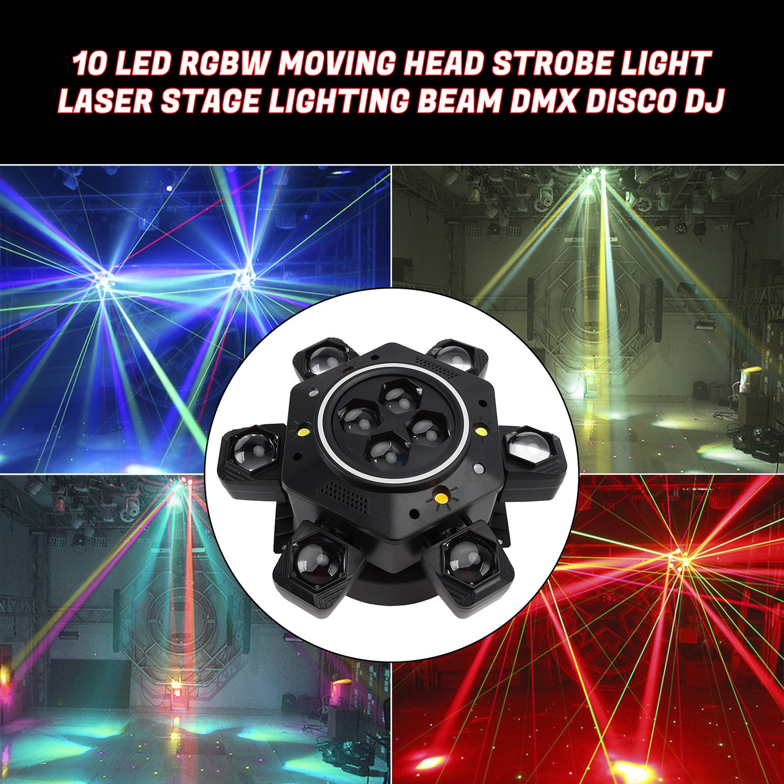 10 LED RGBW Moving Head Strobe Light Laser Stage Lighting Beam DMX Disco DJ
