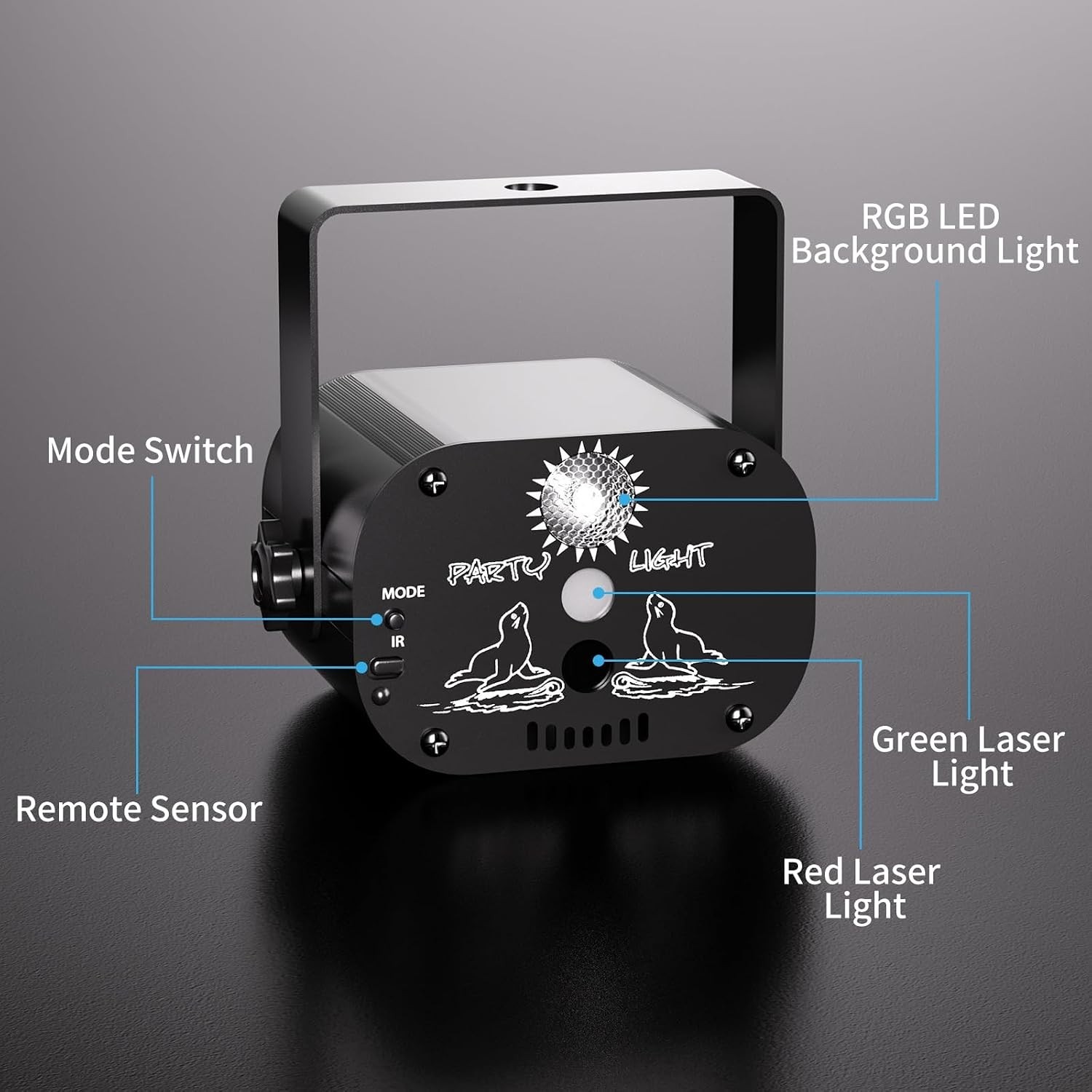 RGB LED Stage Laser Light, Sound Activated, Remote Control, Black