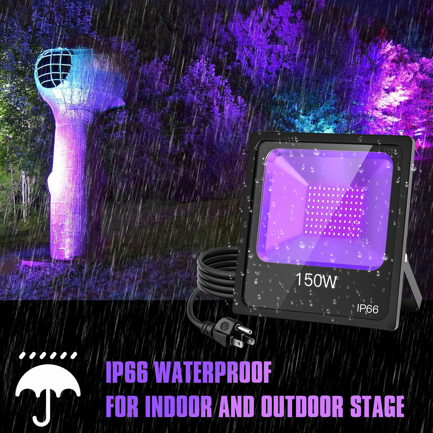 UV LED Black Light 150W Blacklight with Fluorescent Tape For Christmas Halloween