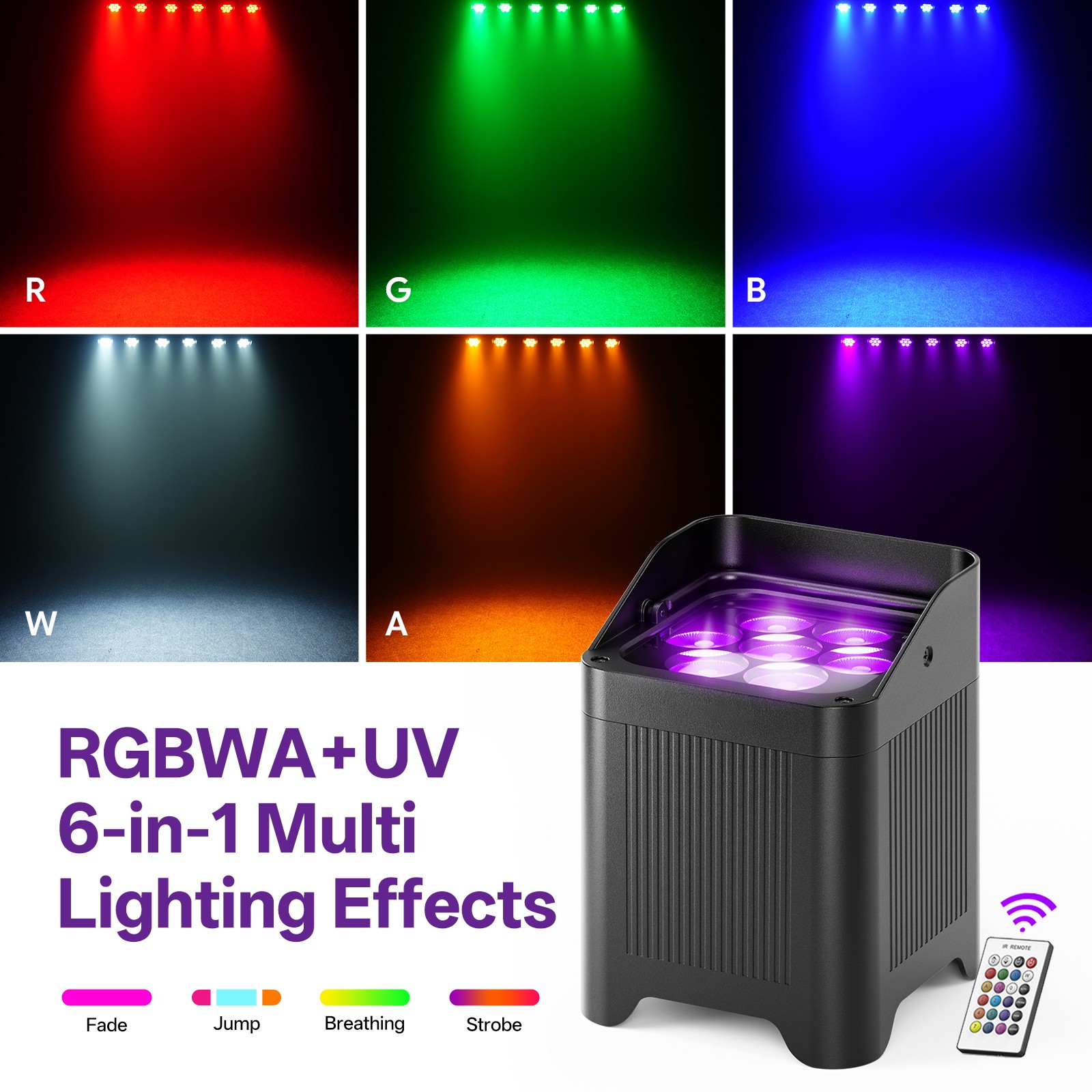 LED Par Light Wireless Waterproof Uplighting RGBWA+UV Battery 7LED Stage Uplight