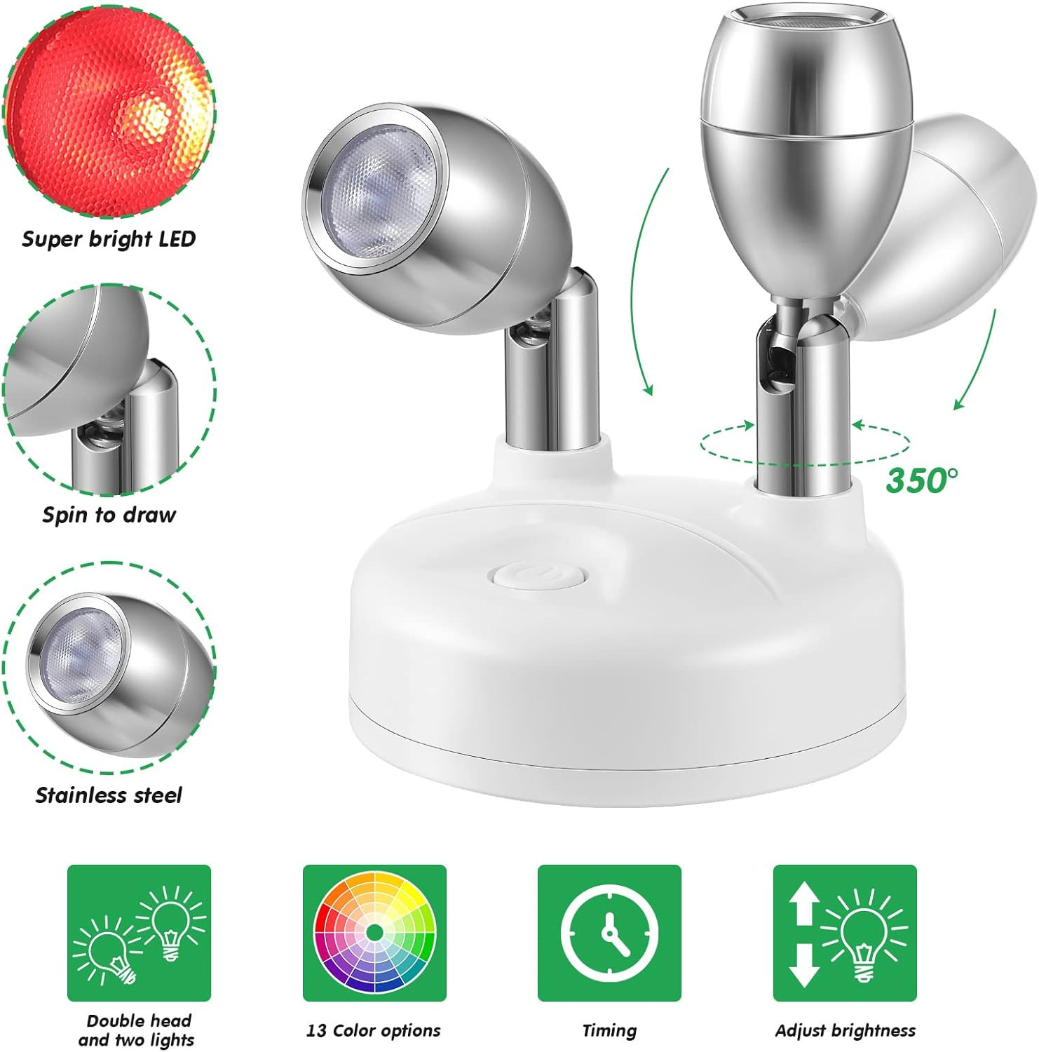 4 Pack Dual Head Battery Operated Spotlights Indoor Wireless RGB LED Spot Light