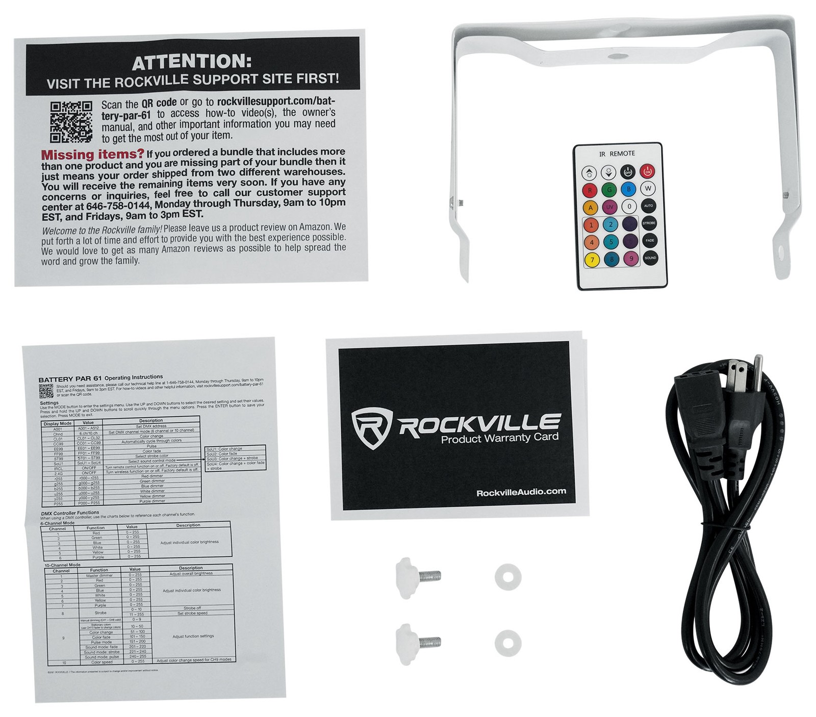 Rockville BATTERY PAR PACK 61 V2 White 8) Rechargeable Wash Lights+Charging Case
