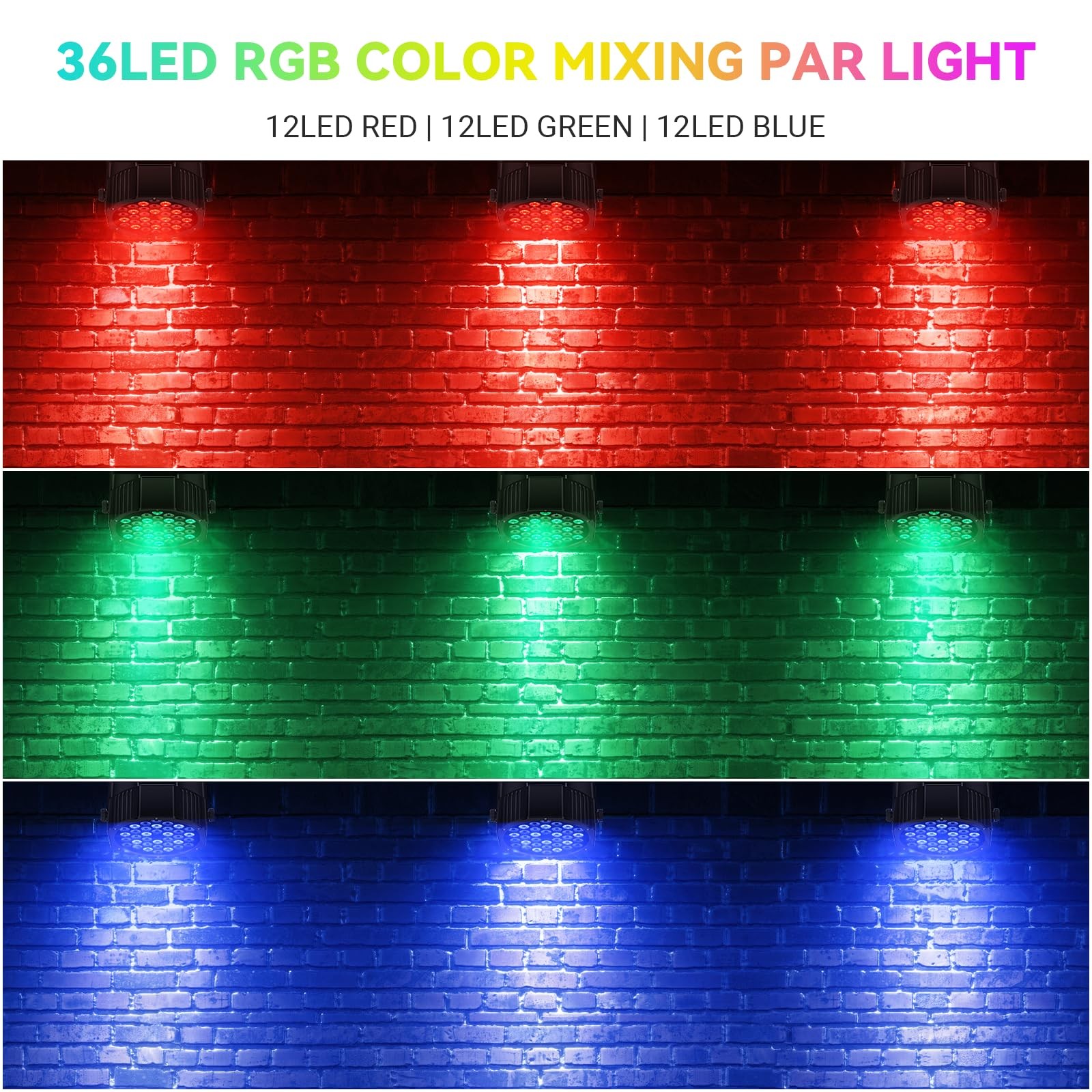 36LEDs RGB Stage Lights 2Pack – 36W Par Lights Sound Activated Remote & DMX C