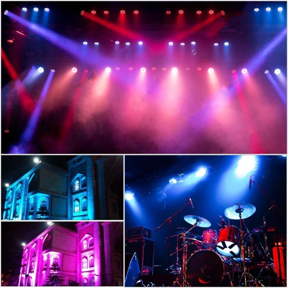 XPCLEOYZ 4Pcs 18 LED Flat Par Aluminum Alloy RGBWAUV Par Stage Lights DJ Disco