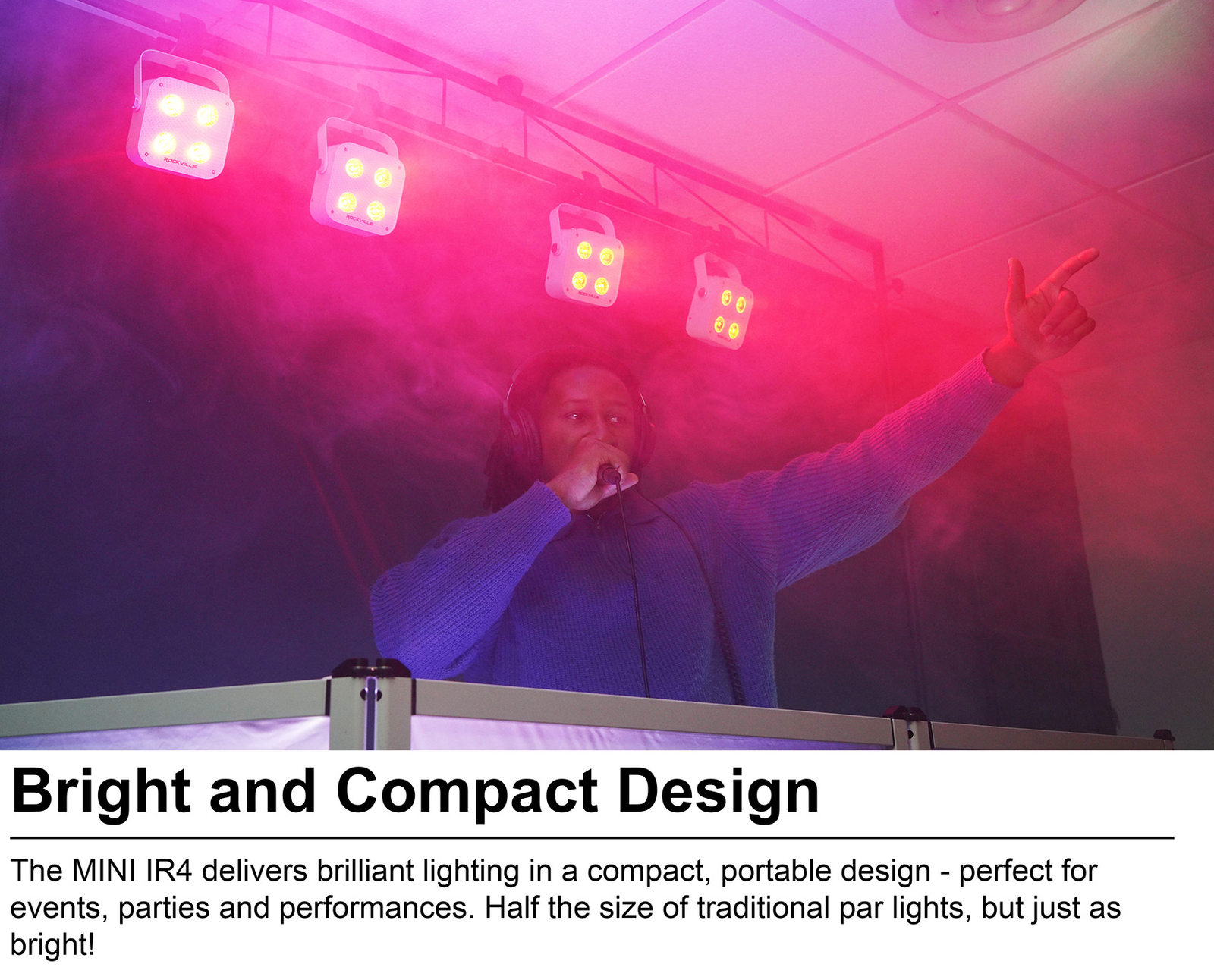 Rockville MINI IR4 White RGBWA+UV DJ/Party Par Wash Up Light+Wireless DMX+App