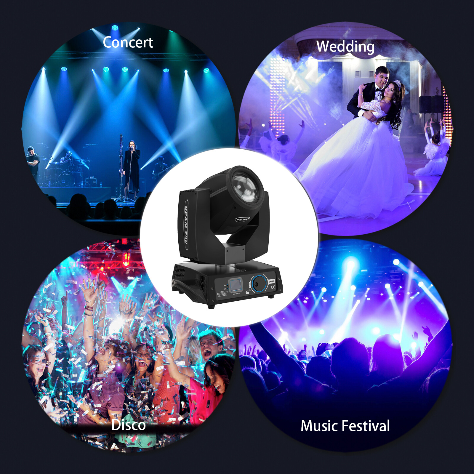 7R 230W LED Moving Head Beam Light 17 Gobo 8 Prism DJ Party Club Stage Lighting