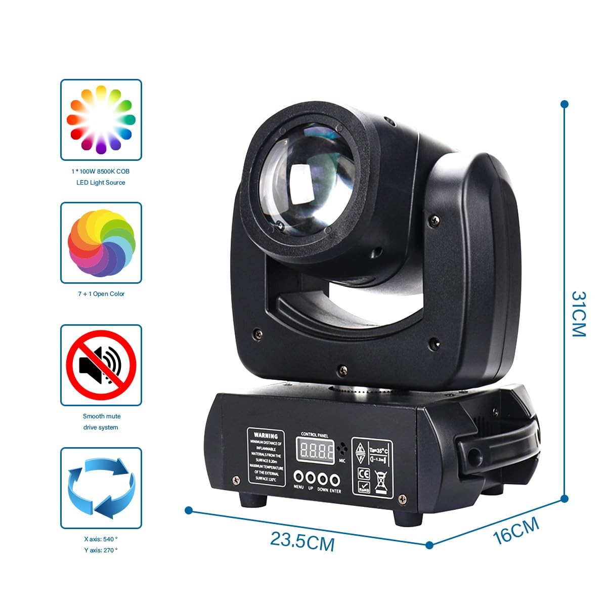 100W Moving Head LED Beam DMX Stage Light with 8 Colors 8 Gobos Rotating Prism E