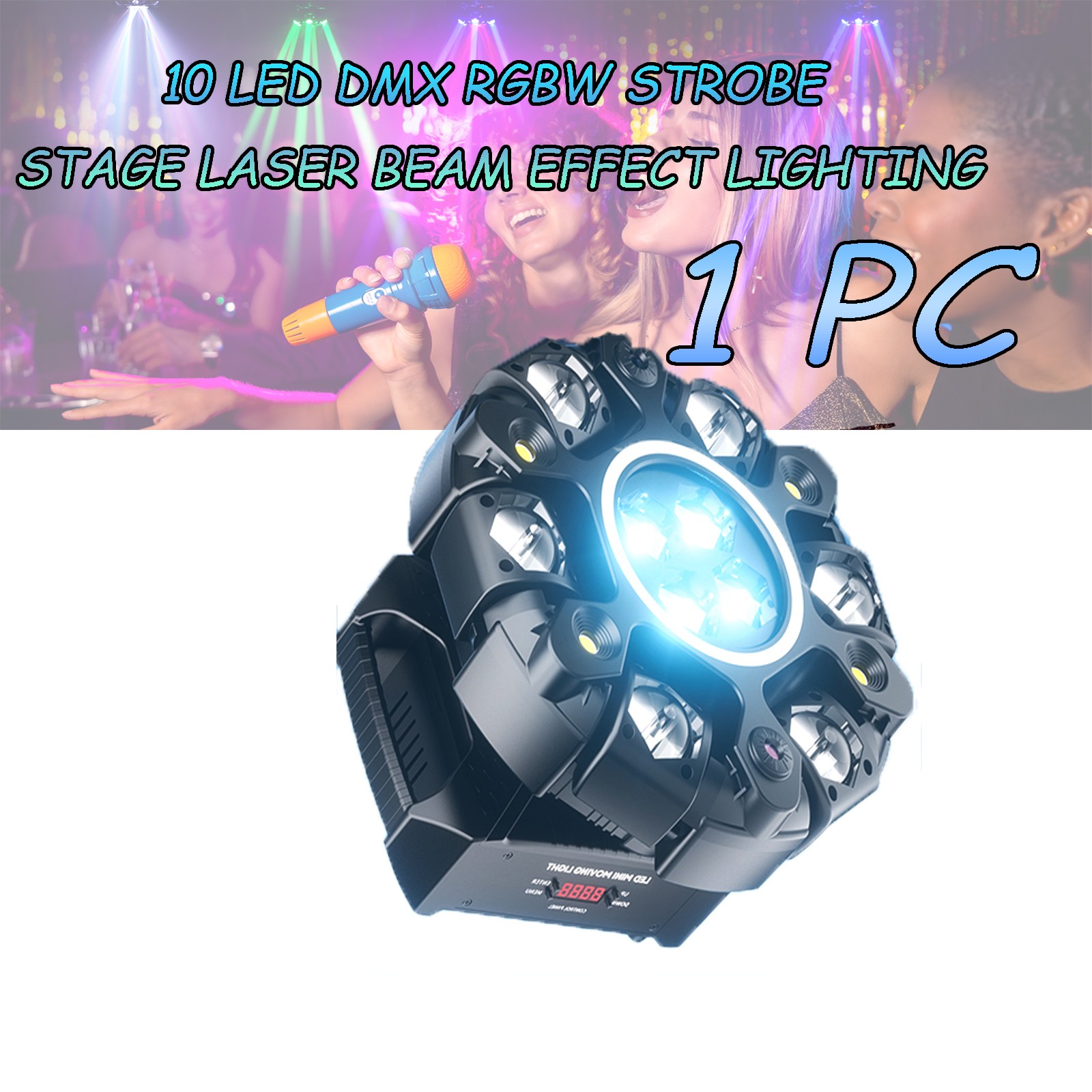 6-Arm LED Moving Head Light RGBW Laser Starfield Honeycomb Projection, DMX Sound