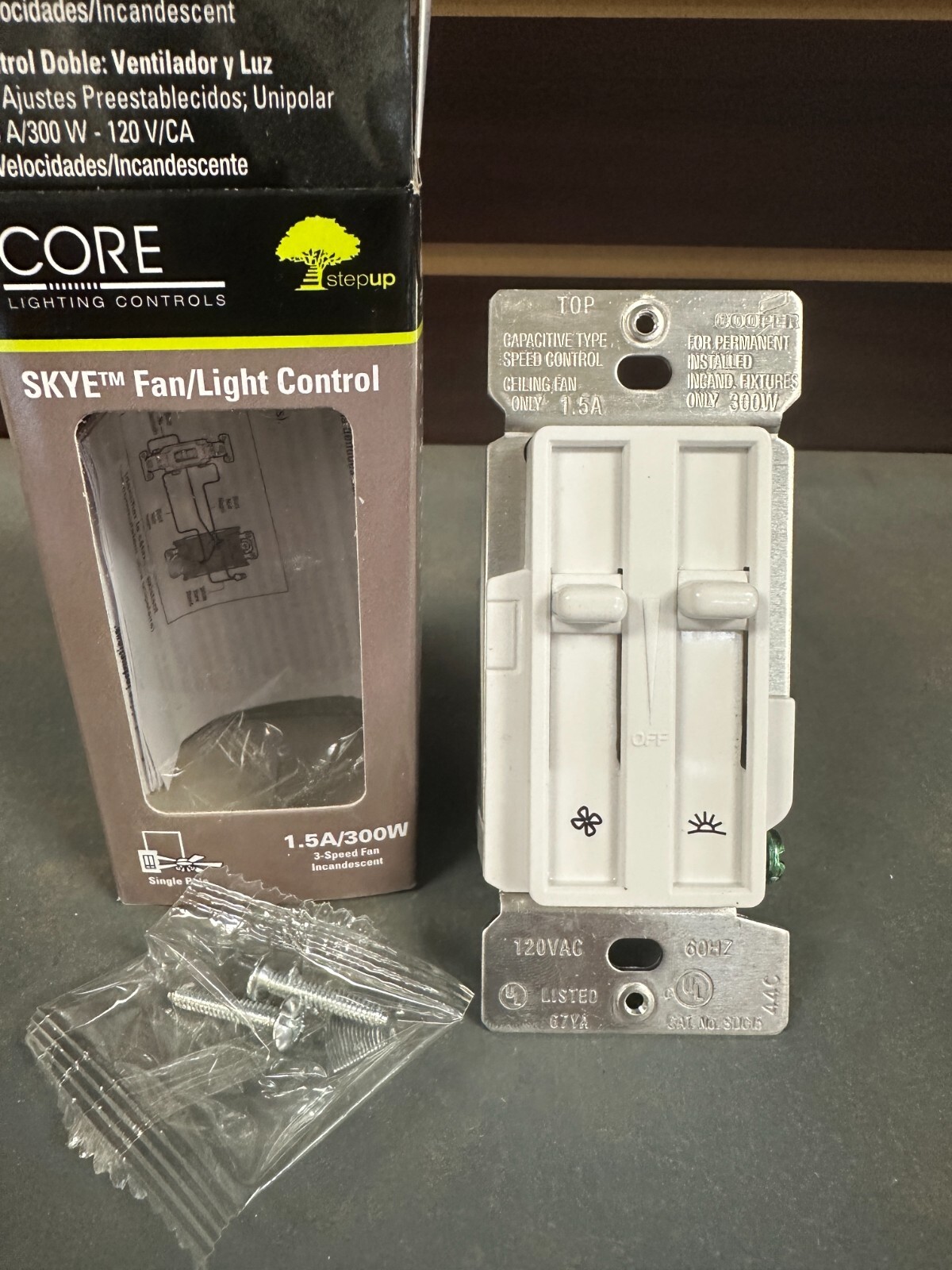 BRAND NEW Cooper SDC15-W Skye Fan/Light Control, 1.5A, 300W, WHITE Single Pole