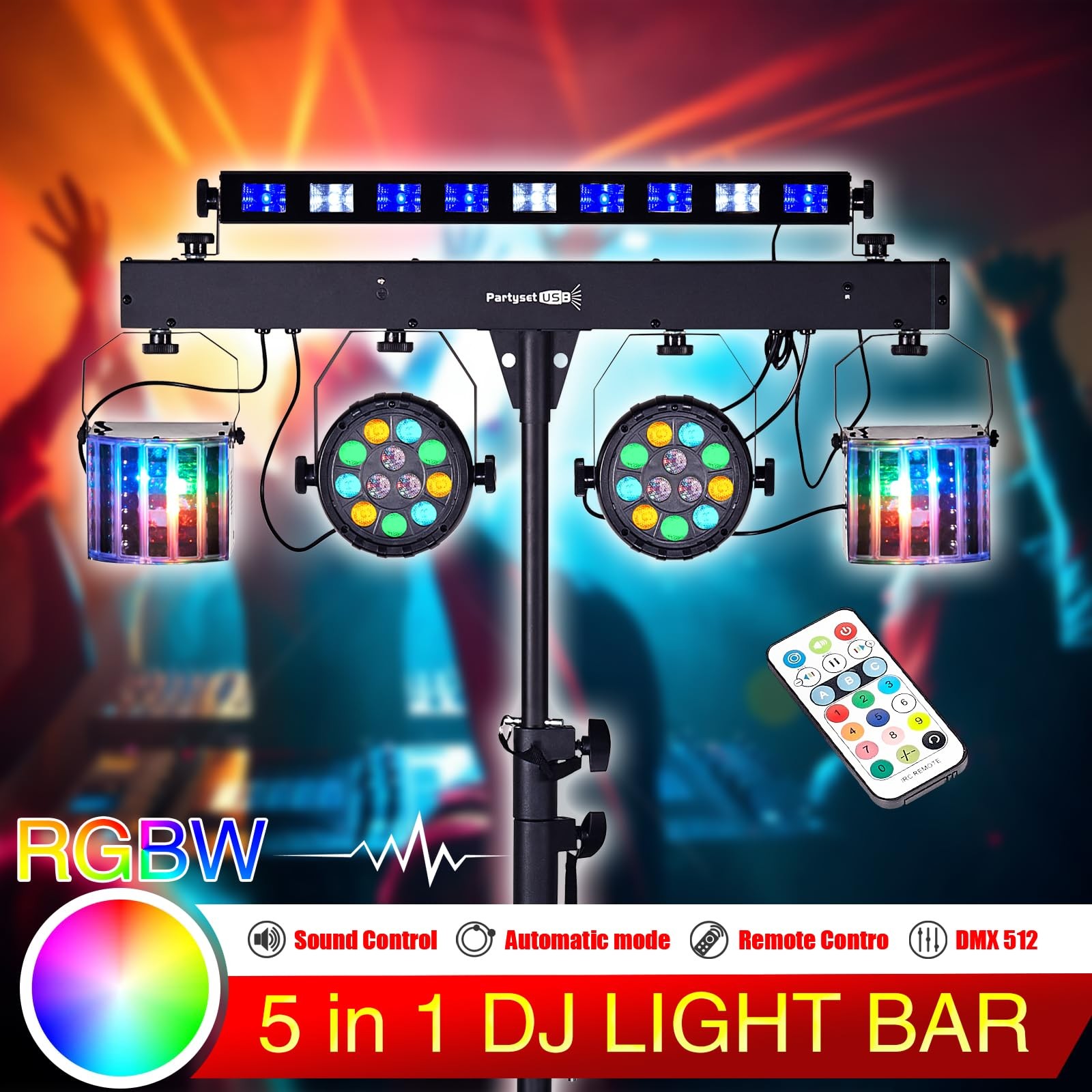 DJ Lights with Stand, 5 in 1 Party Lights DJ Disco Lights for Parties Indoor,…