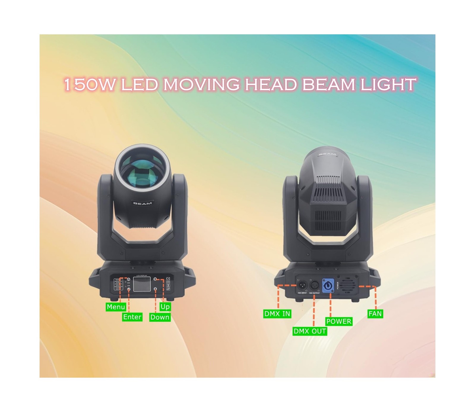 150W Moving Head Stage Light,12 Patterns 8 Colors Bean/Rainbow Stage Effect 6…
