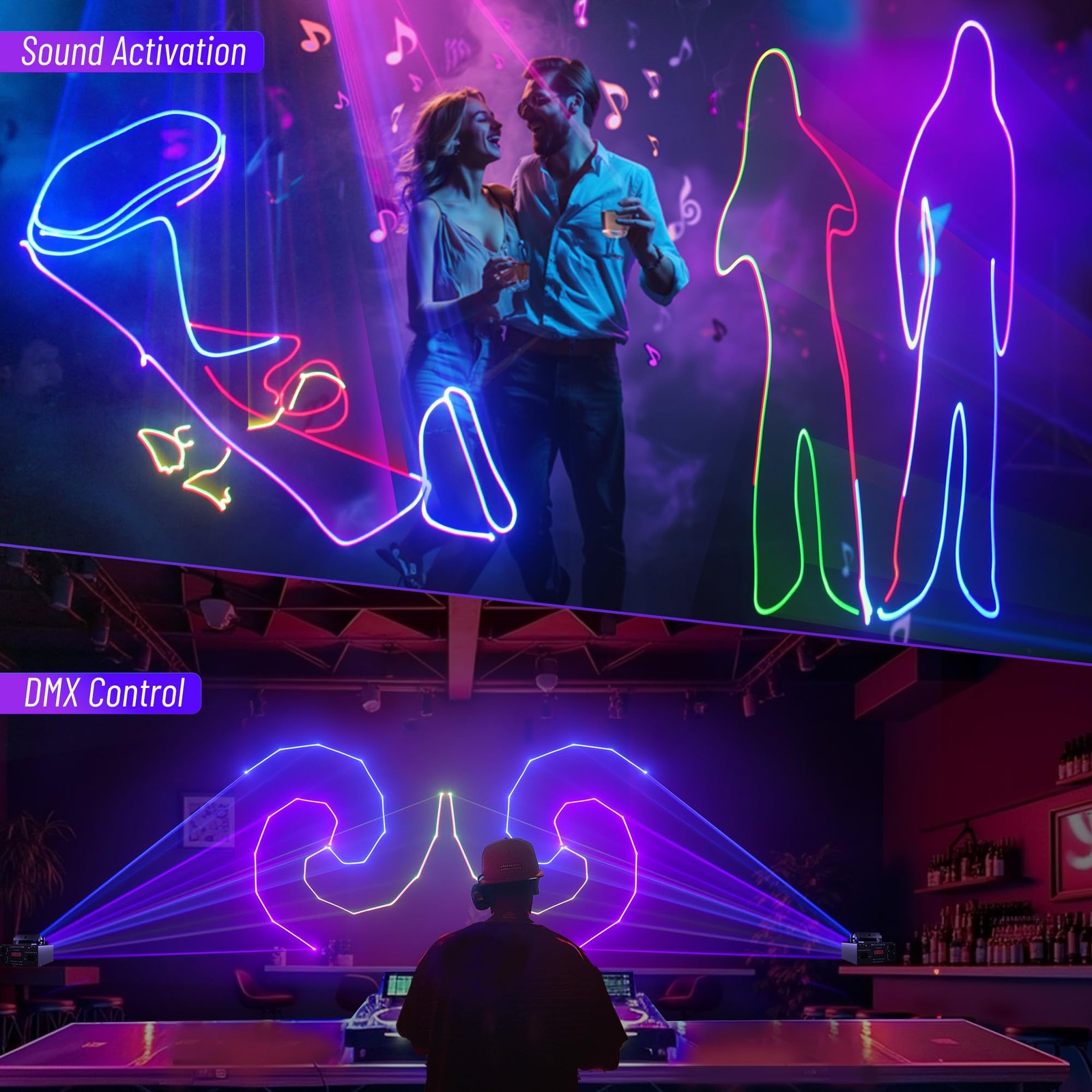 DJ Lights Laser Light Show, App Control 3D Animation Projector for Party