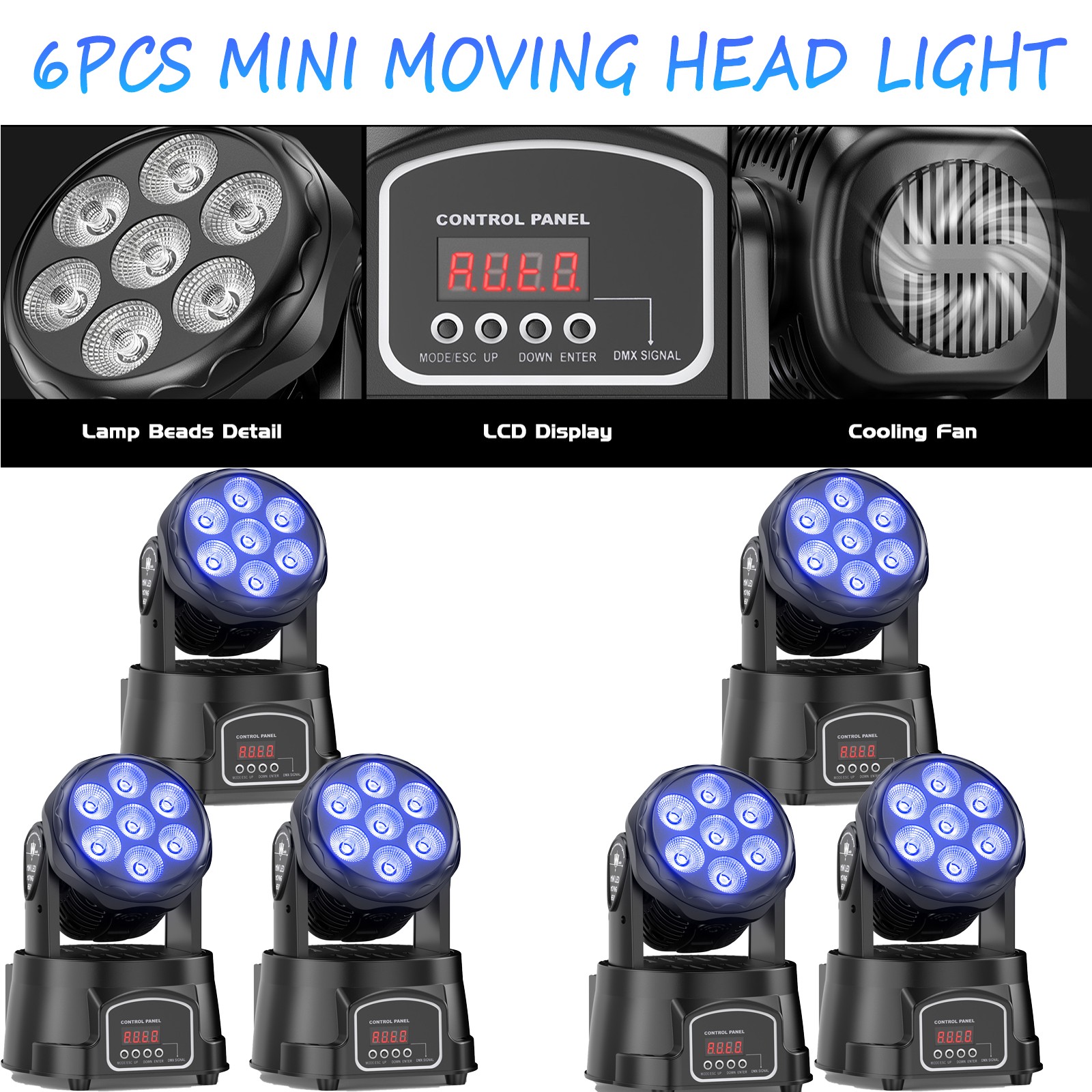 6pcs RGBW 7X15W Moving Head Light Beam Wash Bar Light Party Disco Night Club