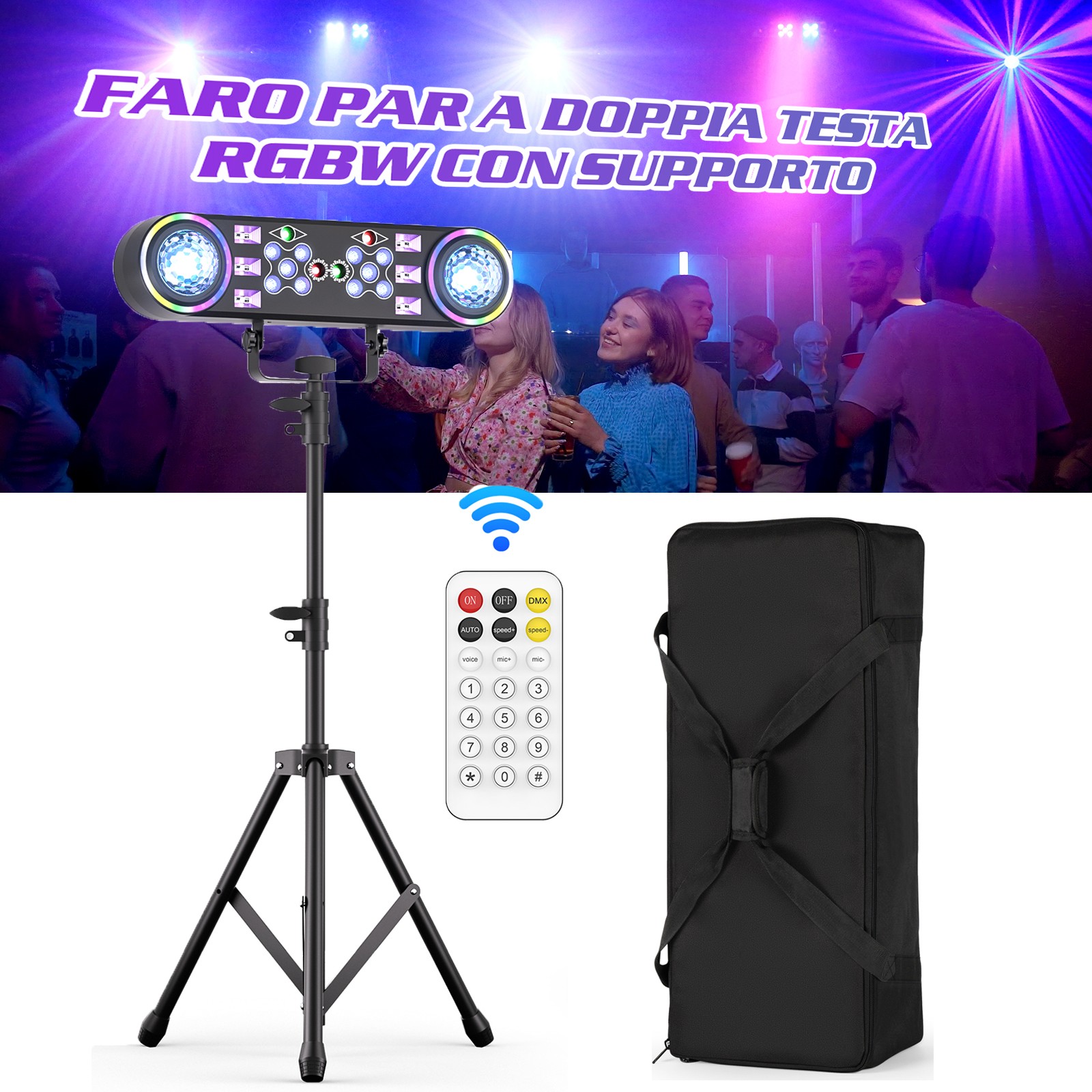 DJ Lights with Stand, 7in1 Party Bar Club Light Set with Rotating Ball+Carry Bag