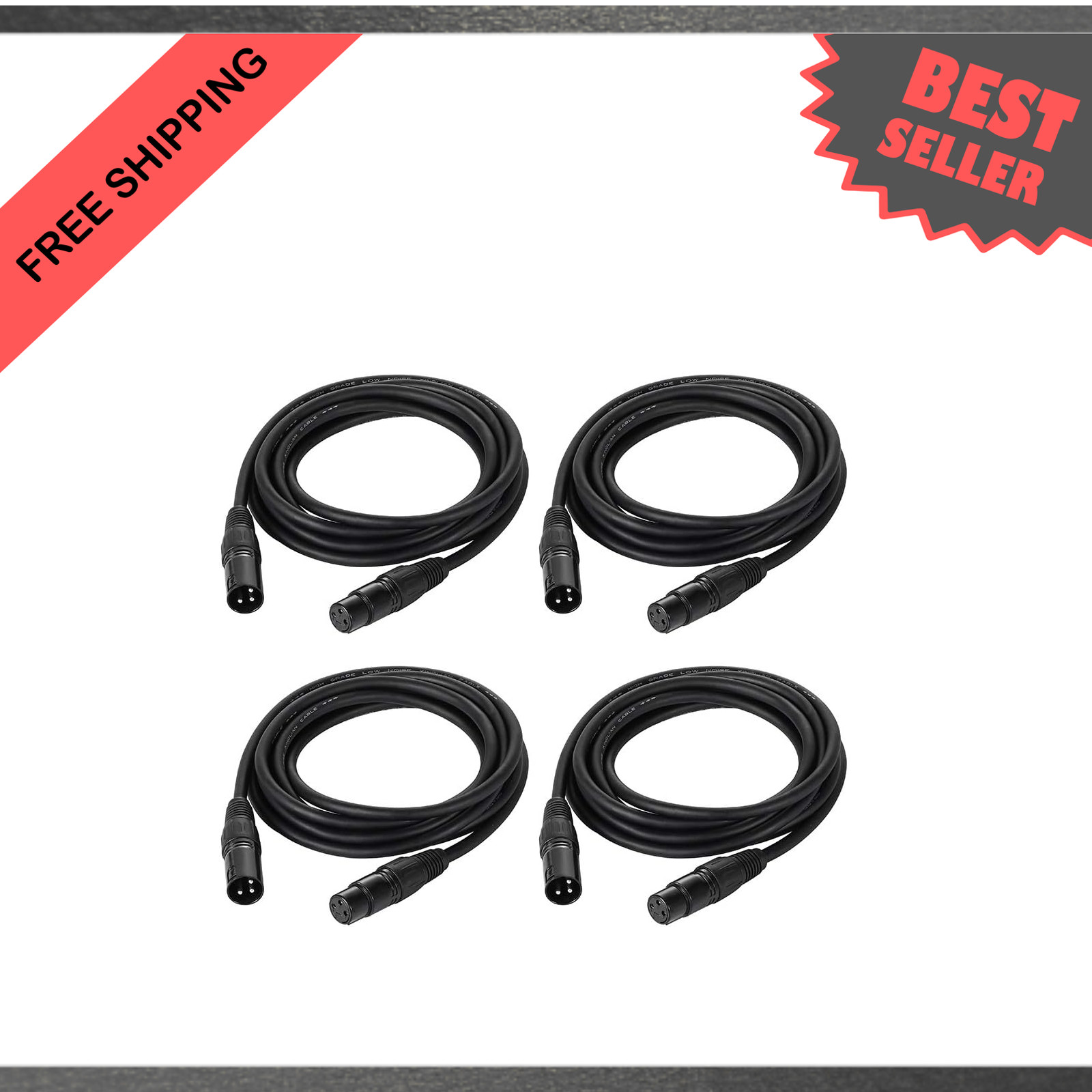 10ft DMX Cable 3 Pin XLR Male to Female Stage Lighting Signal Wire 4 Pack