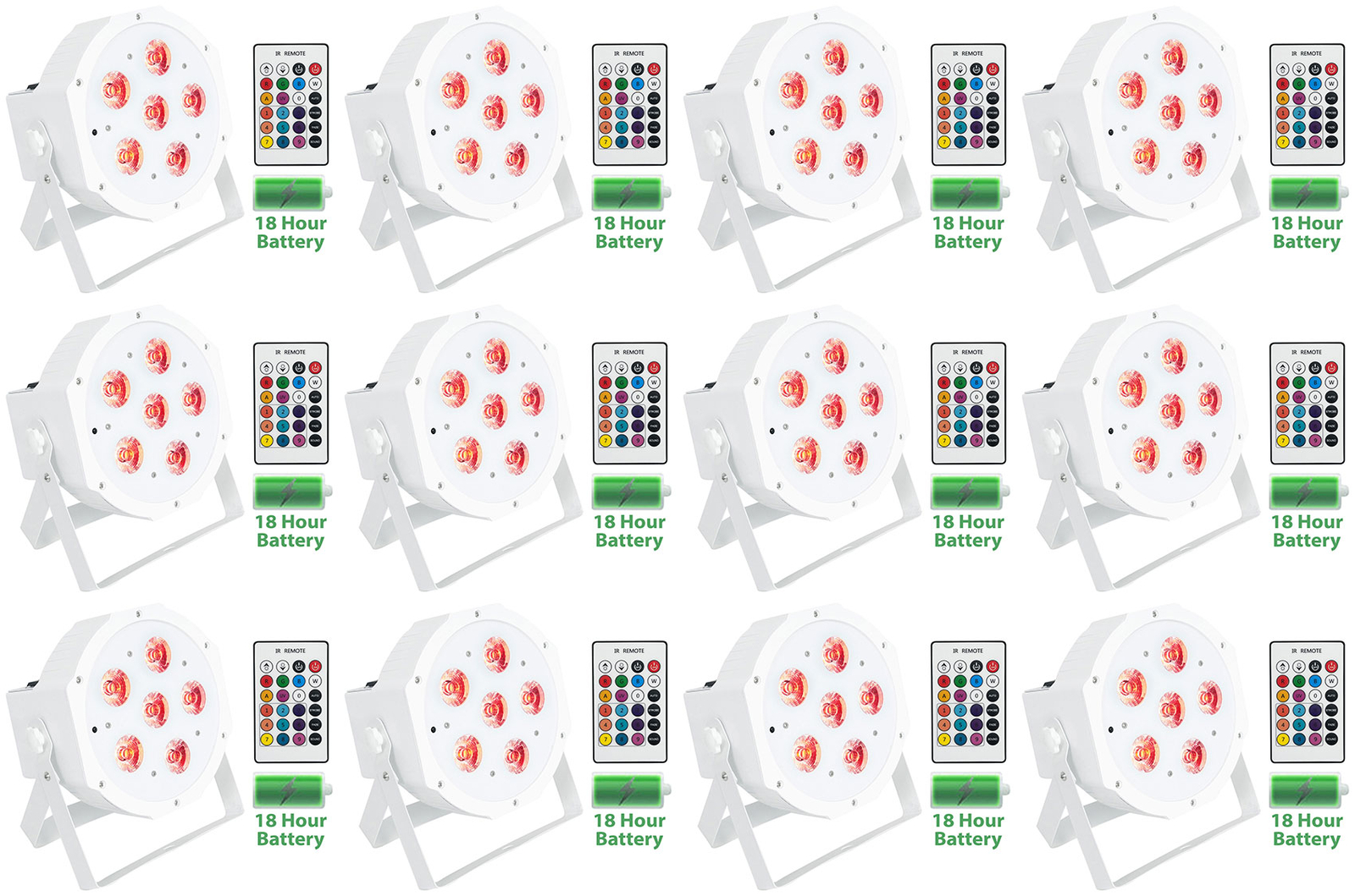 12 Rockville BATTERY PAR 61 White Rechargeable RGBWA+UV DMX DJ Up-Lights+Remotes