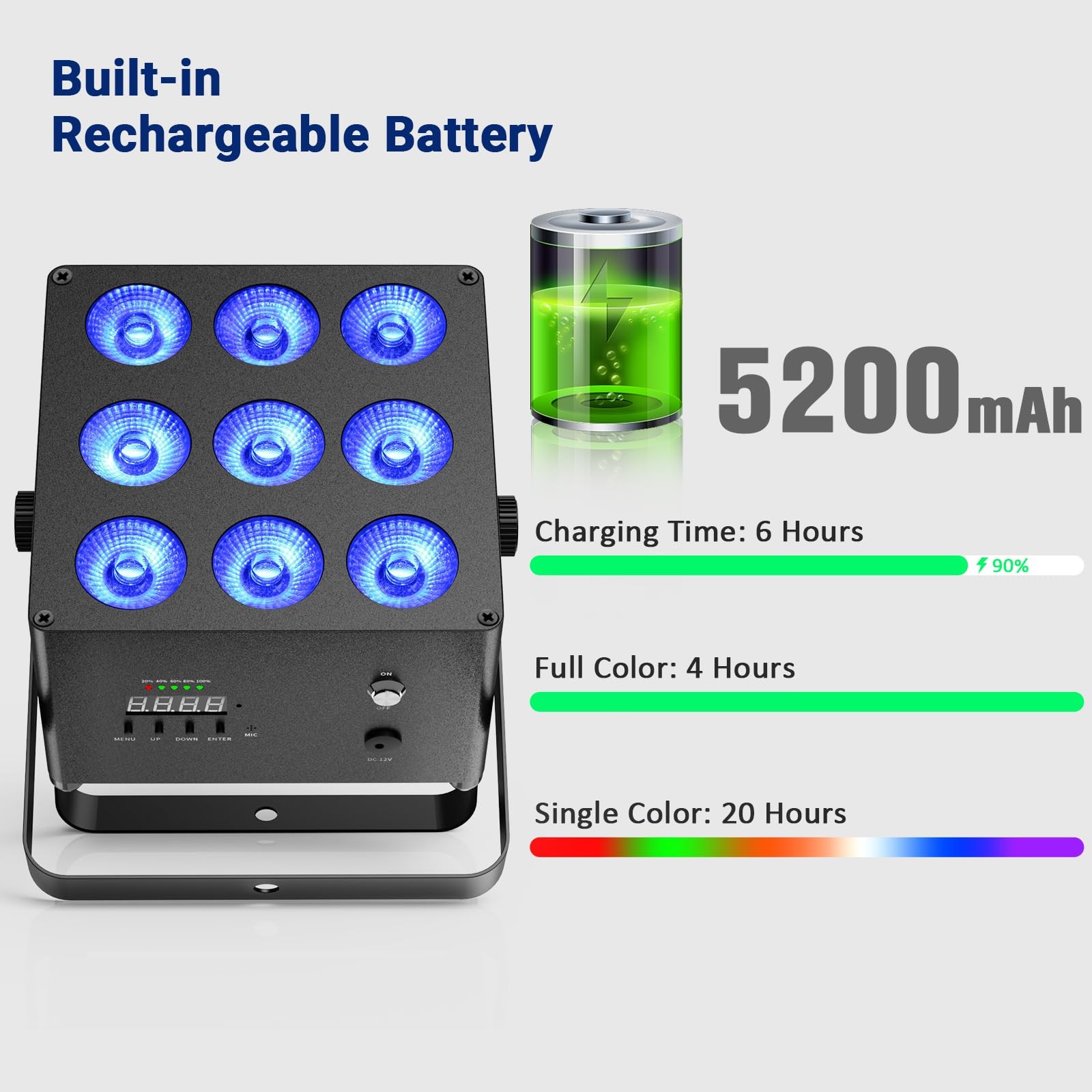 Rechargeable 54W RGBWA+UV Stage Par Lights – Wireless DMX & Remote Control