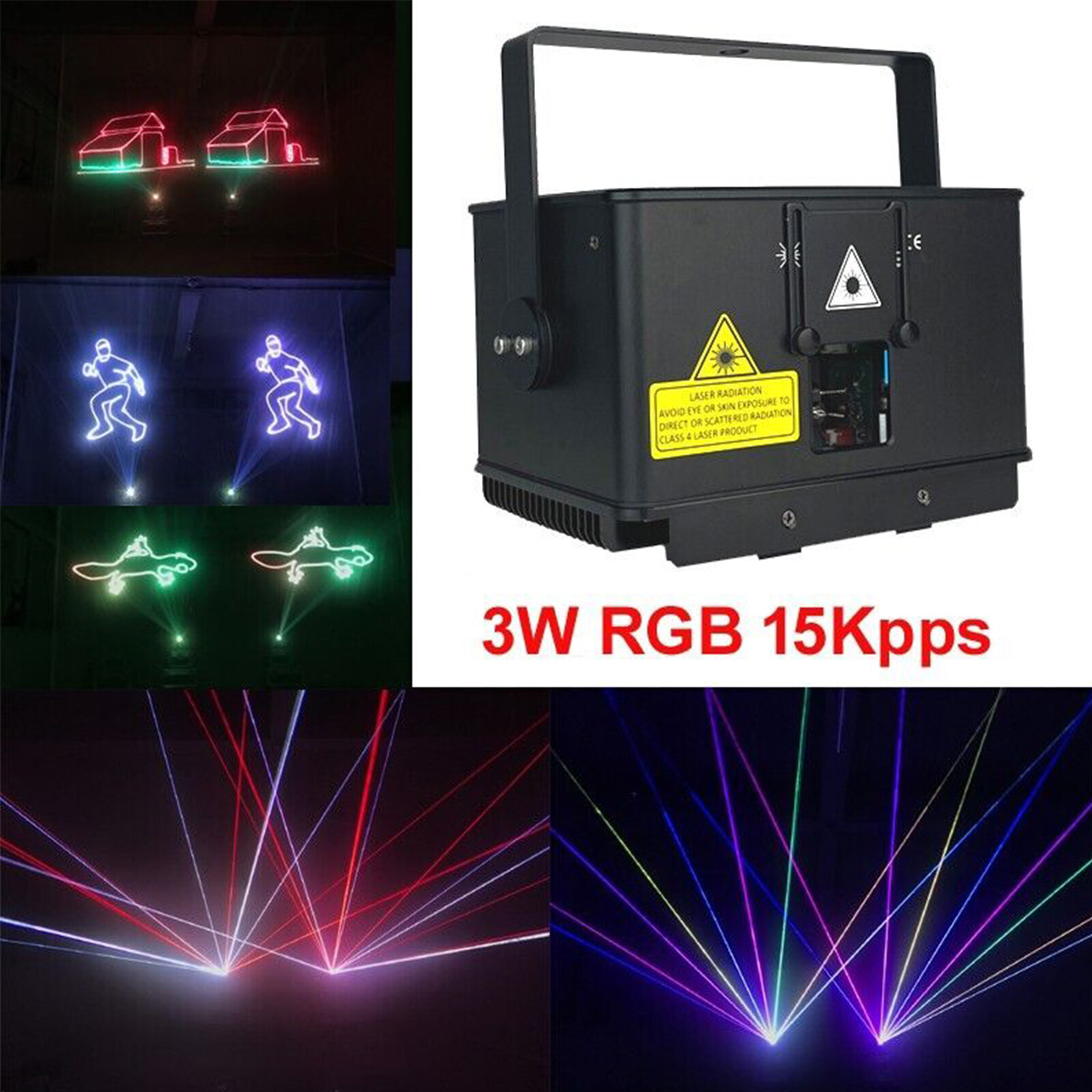 3W Full-color Animation Laser Projector DJ Light ILDA Stage Laser Beam Light RGB