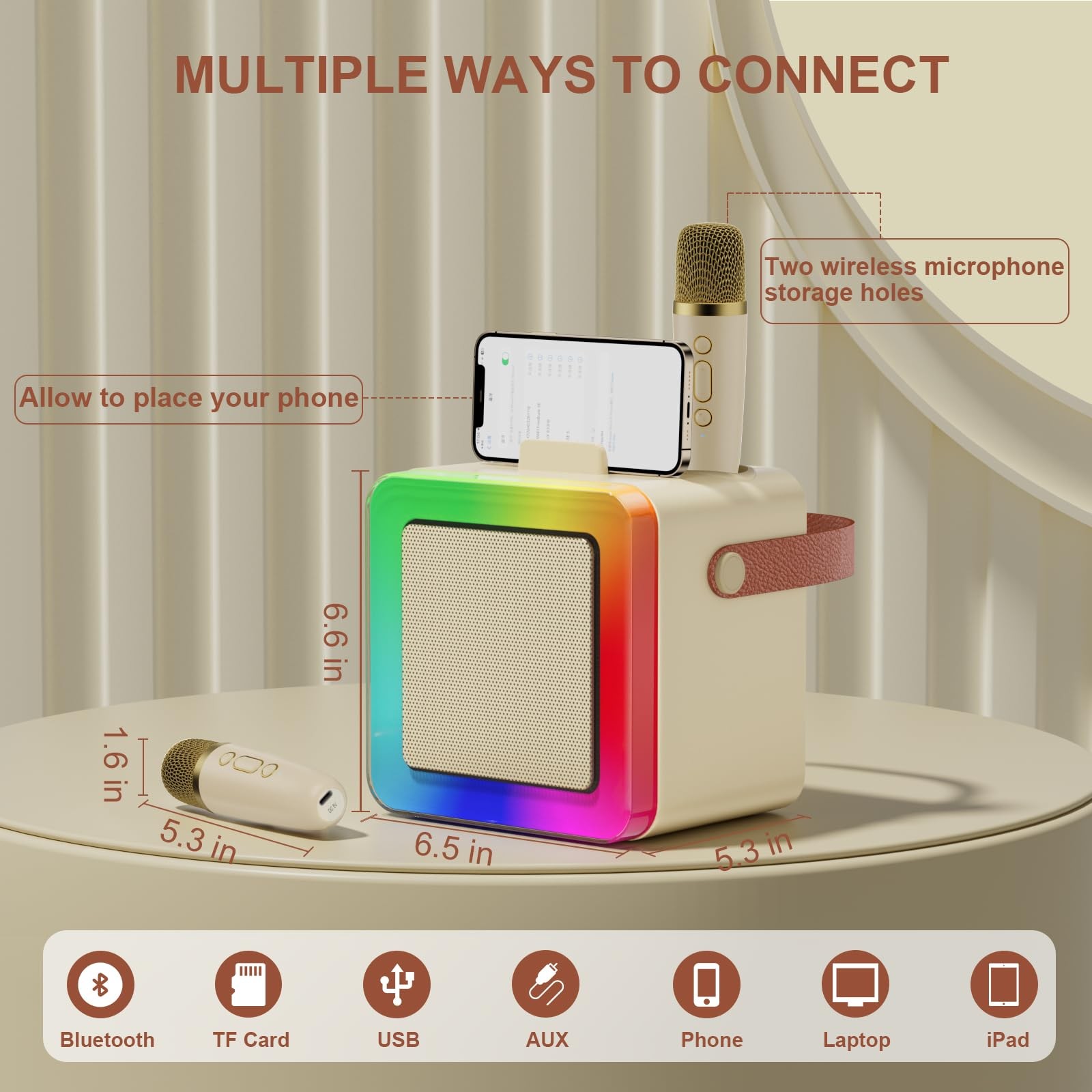 Mini Karaoke Machine for Kids Adults, Portable Bluetooth Speaker with 2 Wirel…