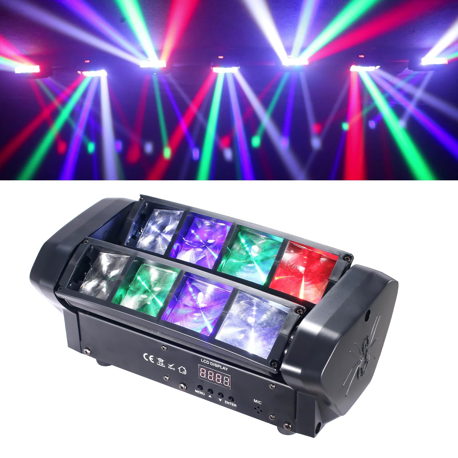 Mini Spider Moving Head Light 8x5W Beam LED Stage Lights RGBW Sound Activated…