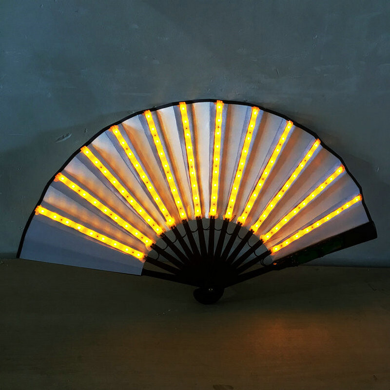 1pc 10″ LED Light Chinese Hand Held Folding Fan DJ Party Stage Lighting Prop