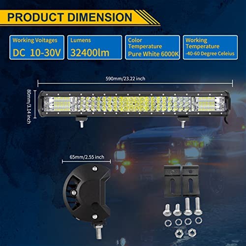 23″ 324W Triple-Row LED Light Bar – 2x72W Spot Combo 1 x 324W+2x36W+wiring kit