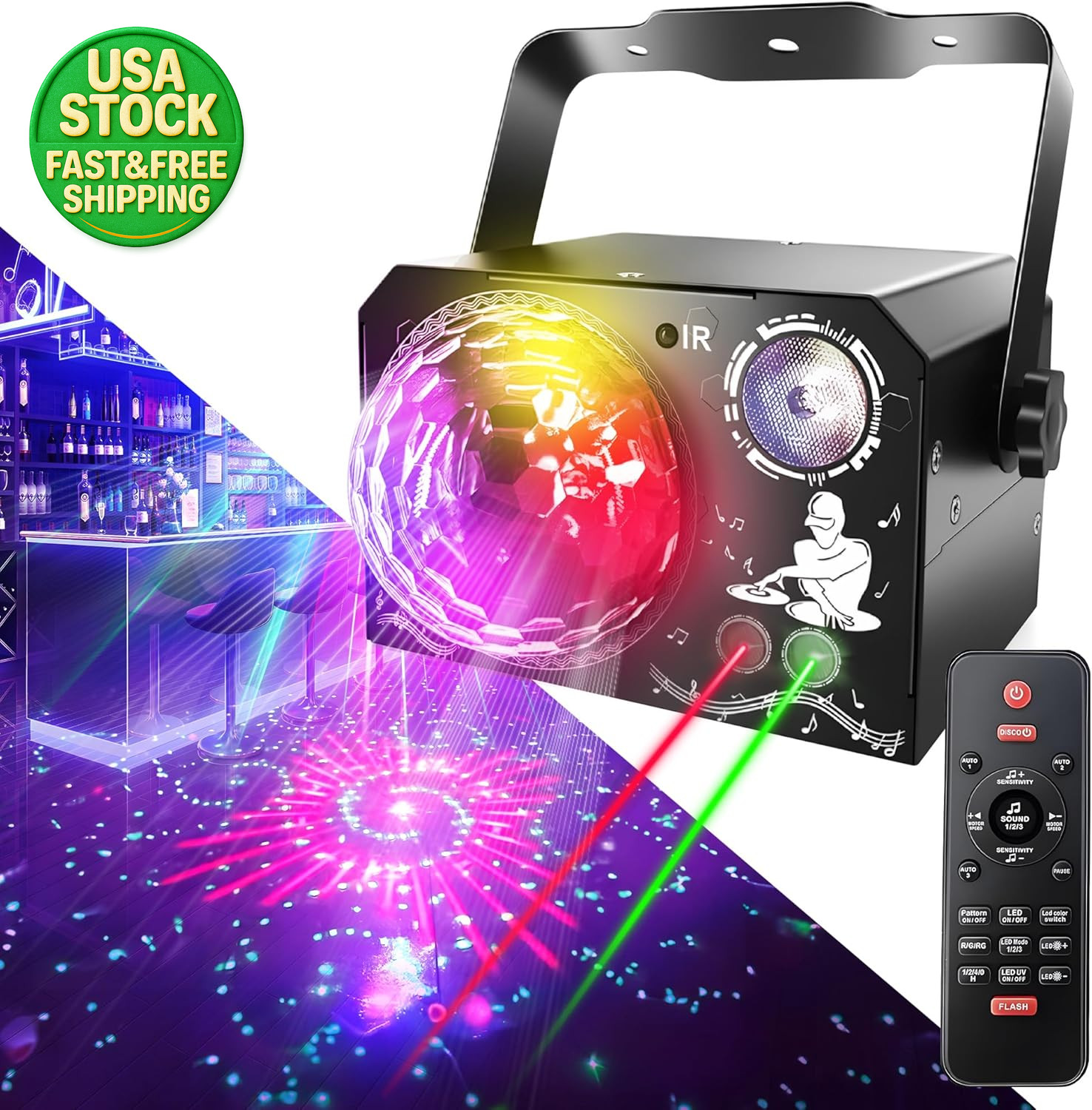 RGB Disco Ball DJ Party Lights Sound Activated Strobe Pattern Stage Lighting