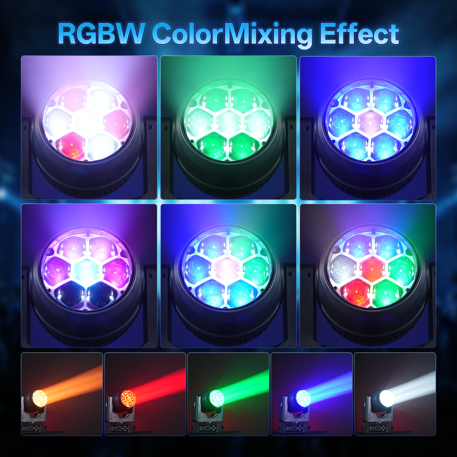 7LED 280W Moving Head Beam Stage Lighting Zoom RGBW DMX Disco Party DJ Lights