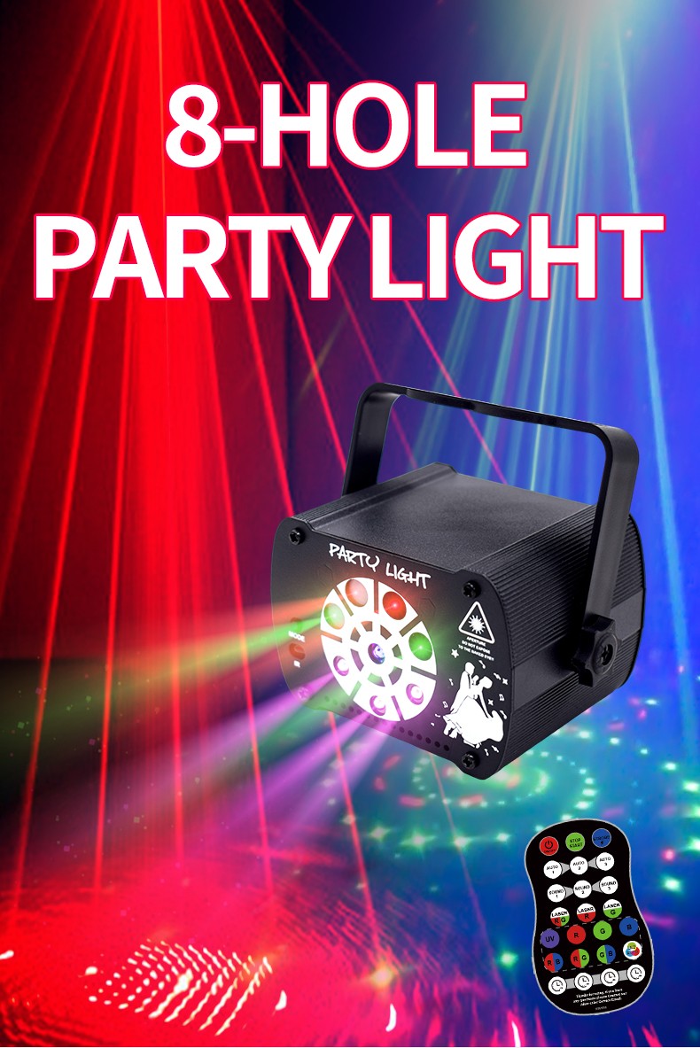 UV effect Stage Light LED 8 Hole Laser Projector RGB DJ Disco KTV Voice control