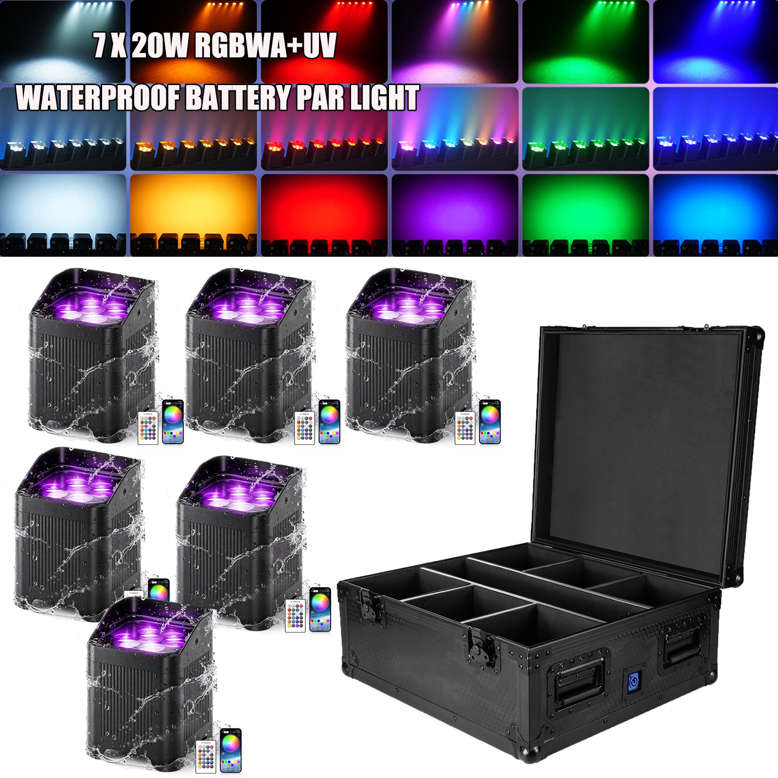 140W Waterproof RGBWA+UV Rechargeable Battery Wireless DMX Par Stage Light Party